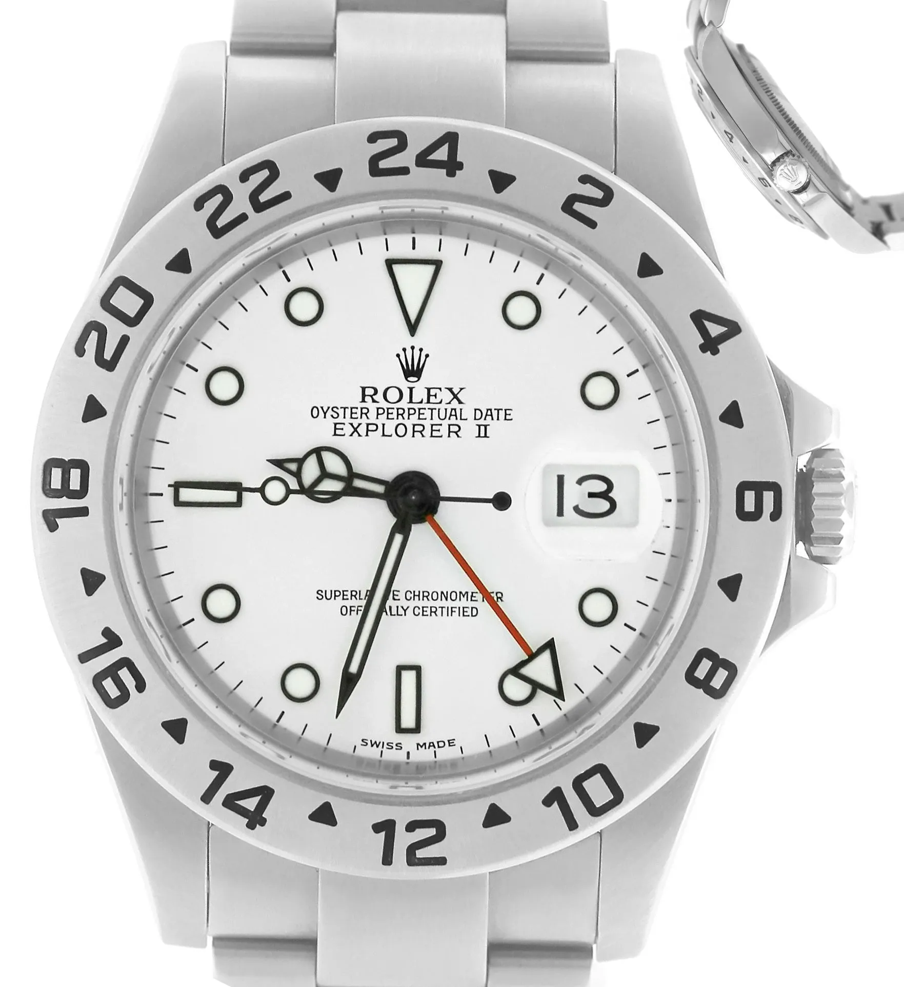 Mint 2005 Rolex Explorer II 16570 Polar White SWISS LUME Date RSC GMT 40mm Watch