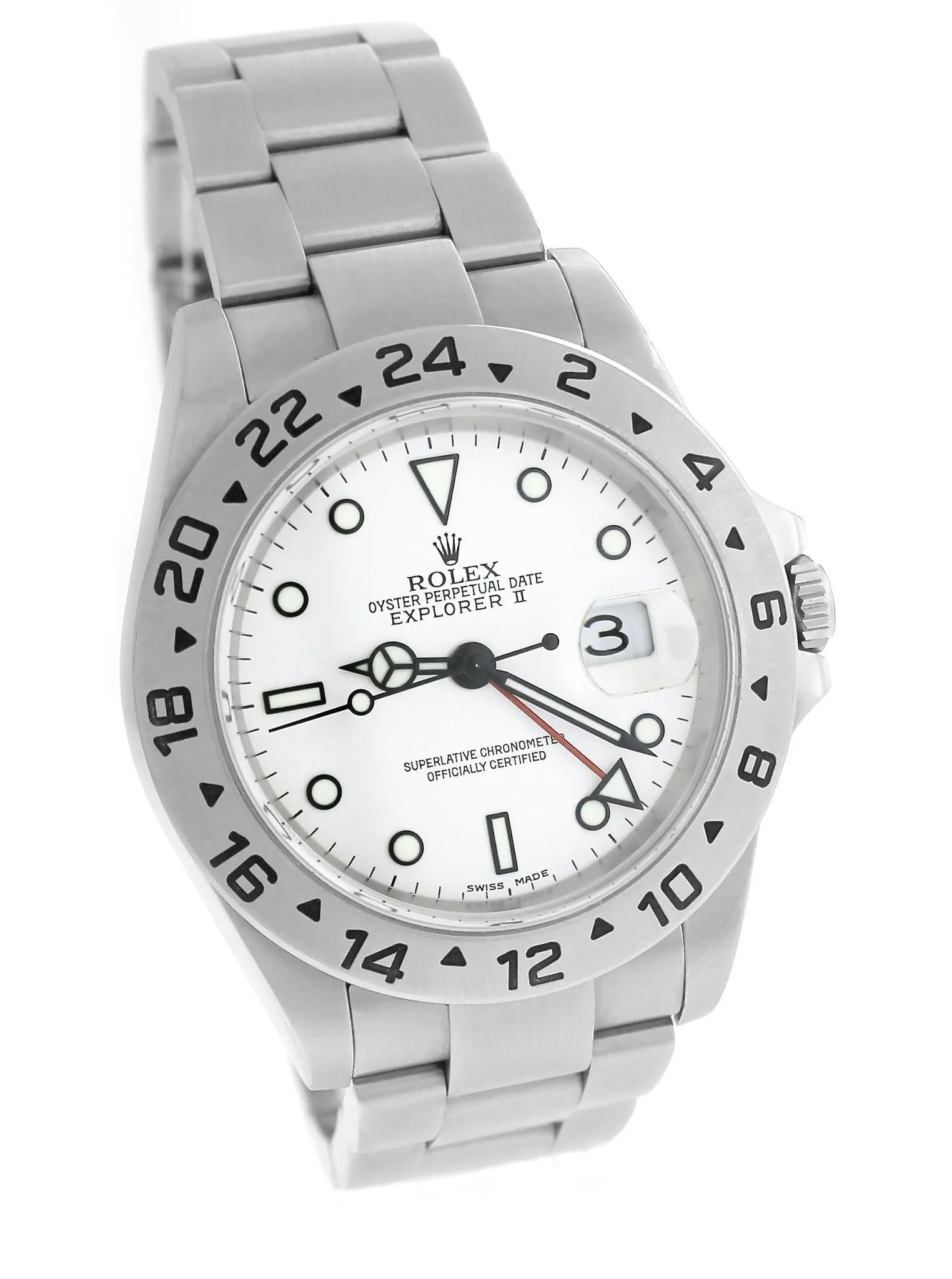 Mint 2005 Rolex Explorer II 16570 Polar White SWISS LUME Date RSC GMT 40mm Watch