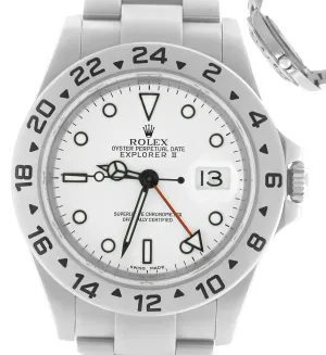 Mint 2005 Rolex Explorer II 16570 Polar White SWISS LUME Date RSC GMT 40mm Watch