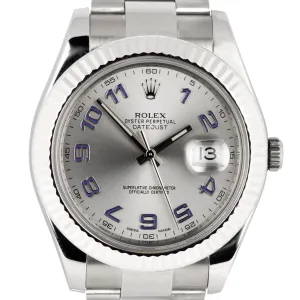 MINT 2017 Rolex DateJust II 41mm 116334 Gray Arabic Fluted Steel Oyster Watch