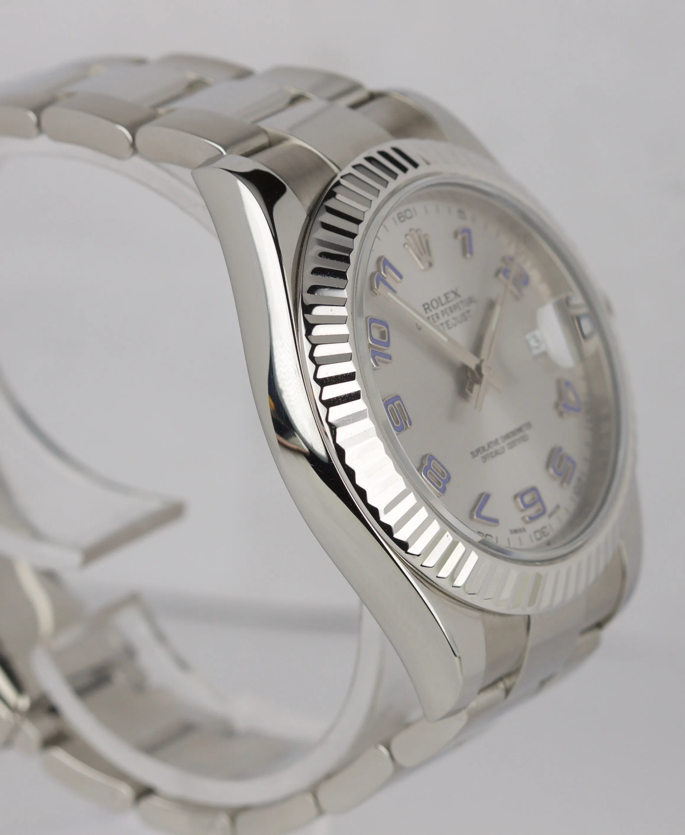 MINT 2017 Rolex DateJust II 41mm 116334 Gray Arabic Fluted Steel Oyster Watch