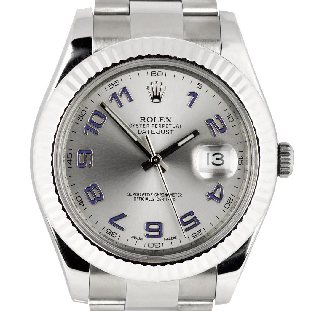 MINT 2017 Rolex DateJust II 41mm 116334 Gray Arabic Fluted Steel Oyster Watch