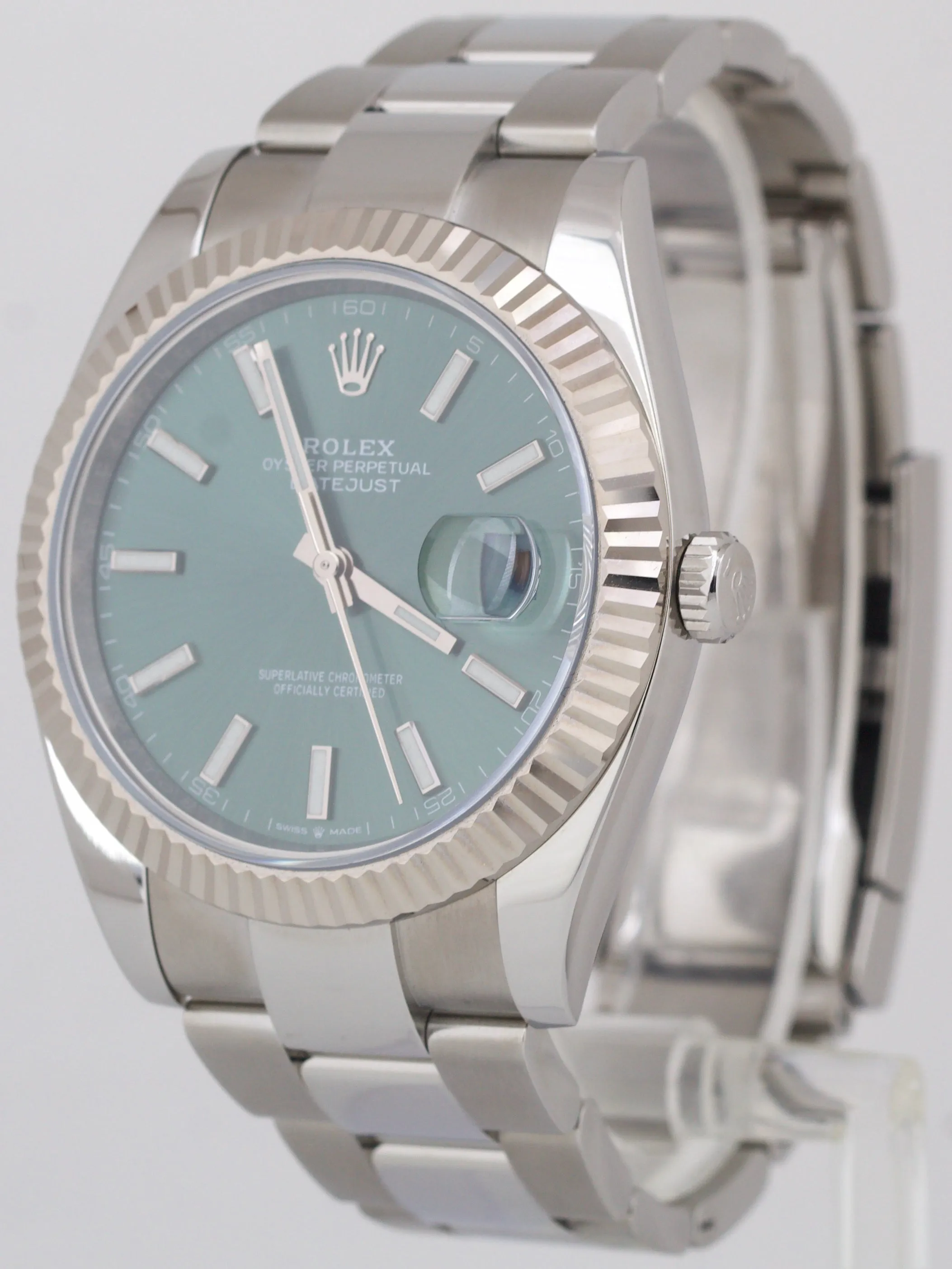 MINT 2023 PAPERS Rolex DateJust 41mm MINT GREEN Steel Fluted Oyster 126334 BOX