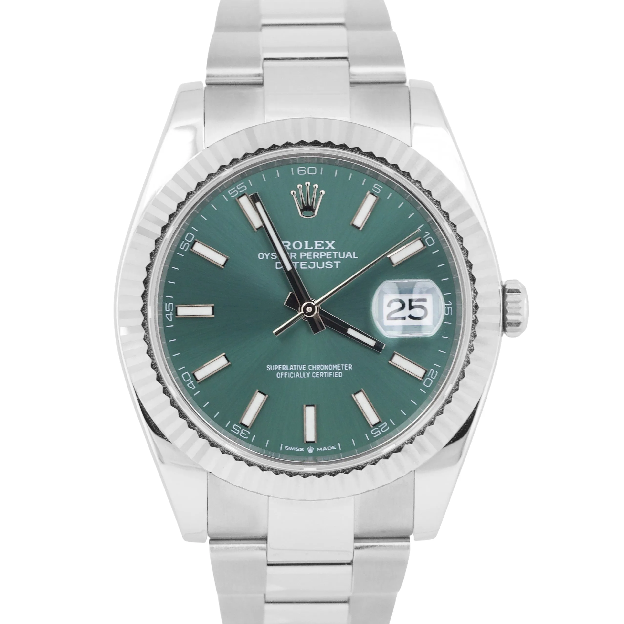 MINT 2023 PAPERS Rolex DateJust 41mm MINT GREEN Steel Fluted Oyster 126334 BOX