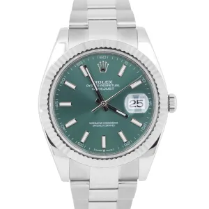 MINT 2023 PAPERS Rolex DateJust 41mm MINT GREEN Steel Fluted Oyster 126334 BOX
