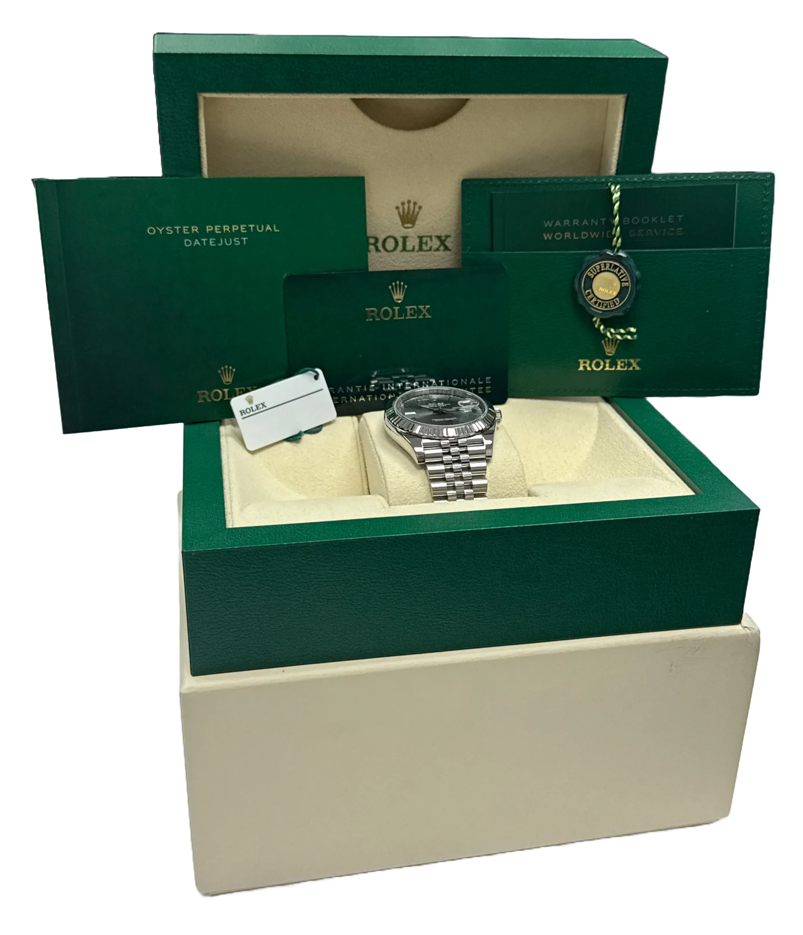 MINT 2023 PAPERS Rolex DateJust 41mm WIMBLEDON 18K Fluted JUBILEE 126334 BOX