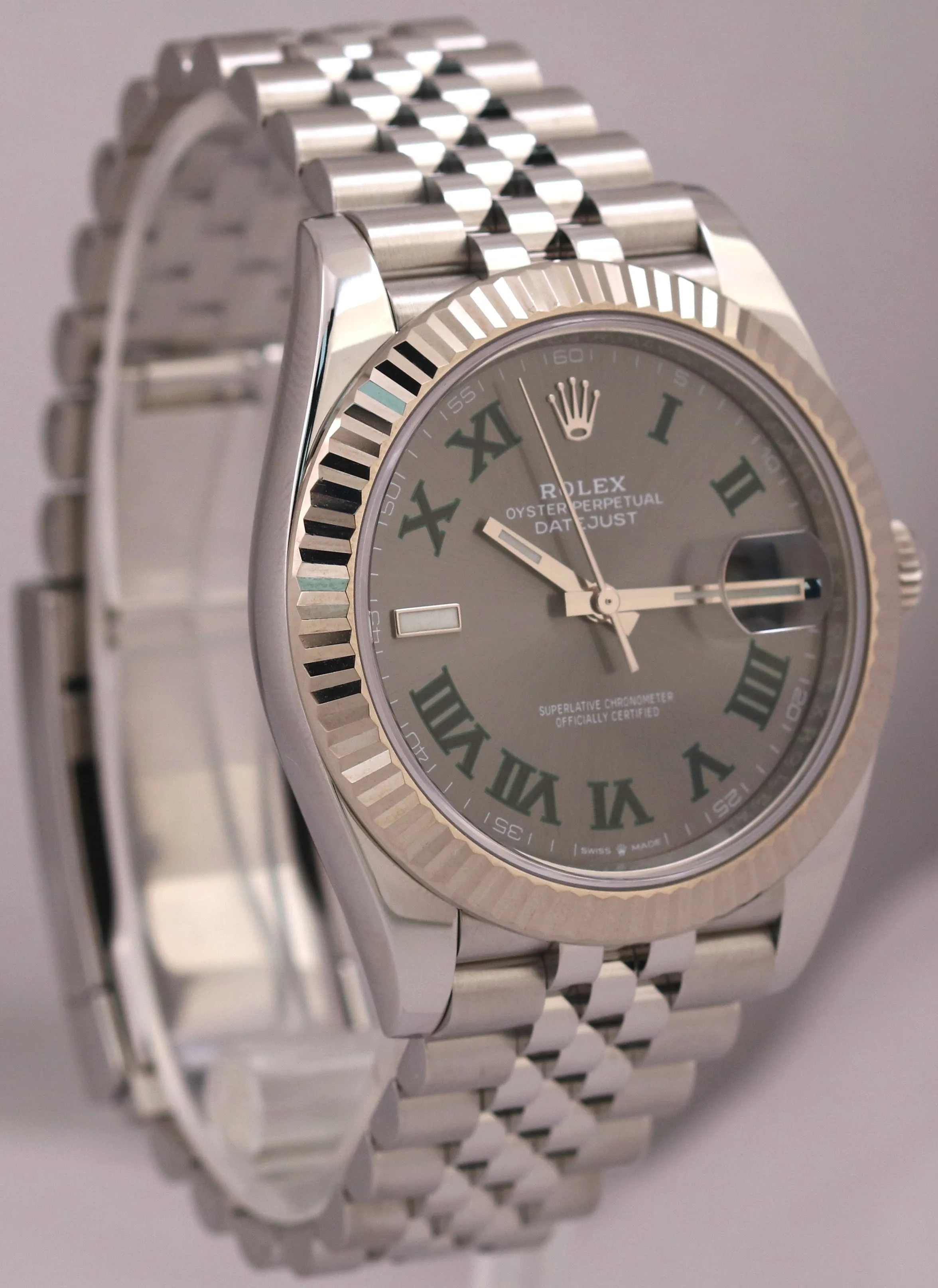 MINT 2023 PAPERS Rolex DateJust 41mm WIMBLEDON 18K Fluted JUBILEE 126334 BOX