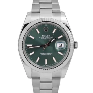 MINT 2024 PAPERS Rolex DateJust 41mm MINT GREEN 18K Oyster Fluted 126334 BOX
