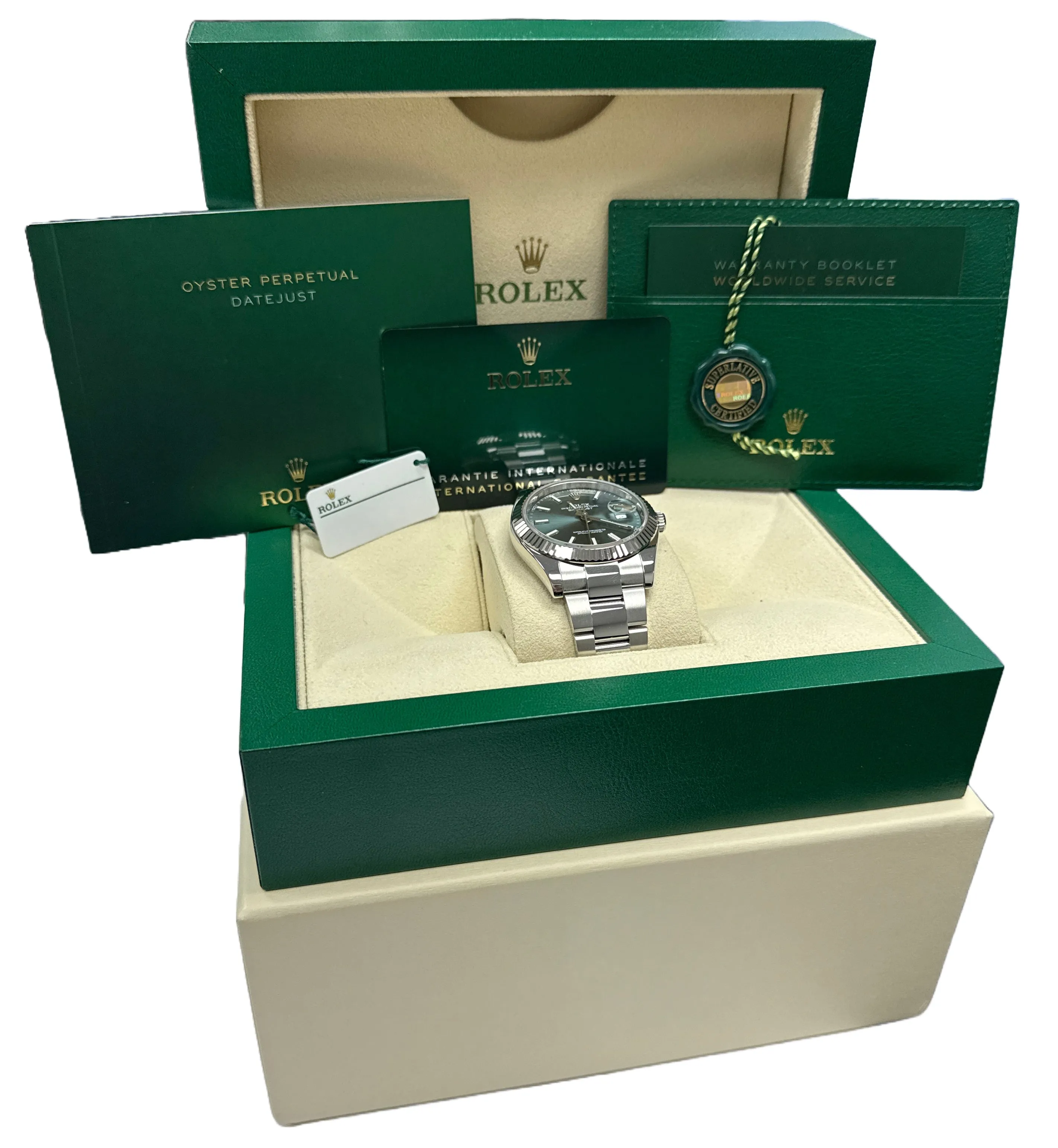 MINT 2024 PAPERS Rolex DateJust 41mm MINT GREEN 18K Oyster Fluted 126334 BOX