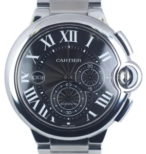 MINT Cartier Ballon Bleu Chronograph 44mm Black Roman Automatic 3109 W6920077
