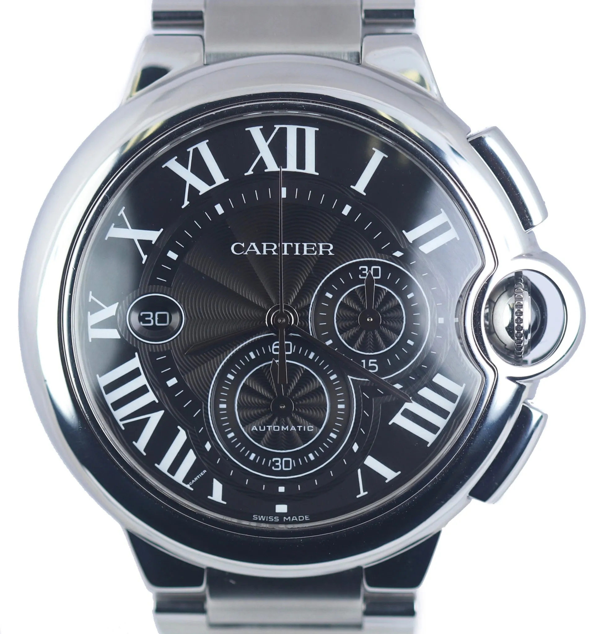 MINT Cartier Ballon Bleu Chronograph 44mm Black Roman Automatic 3109 W6920077