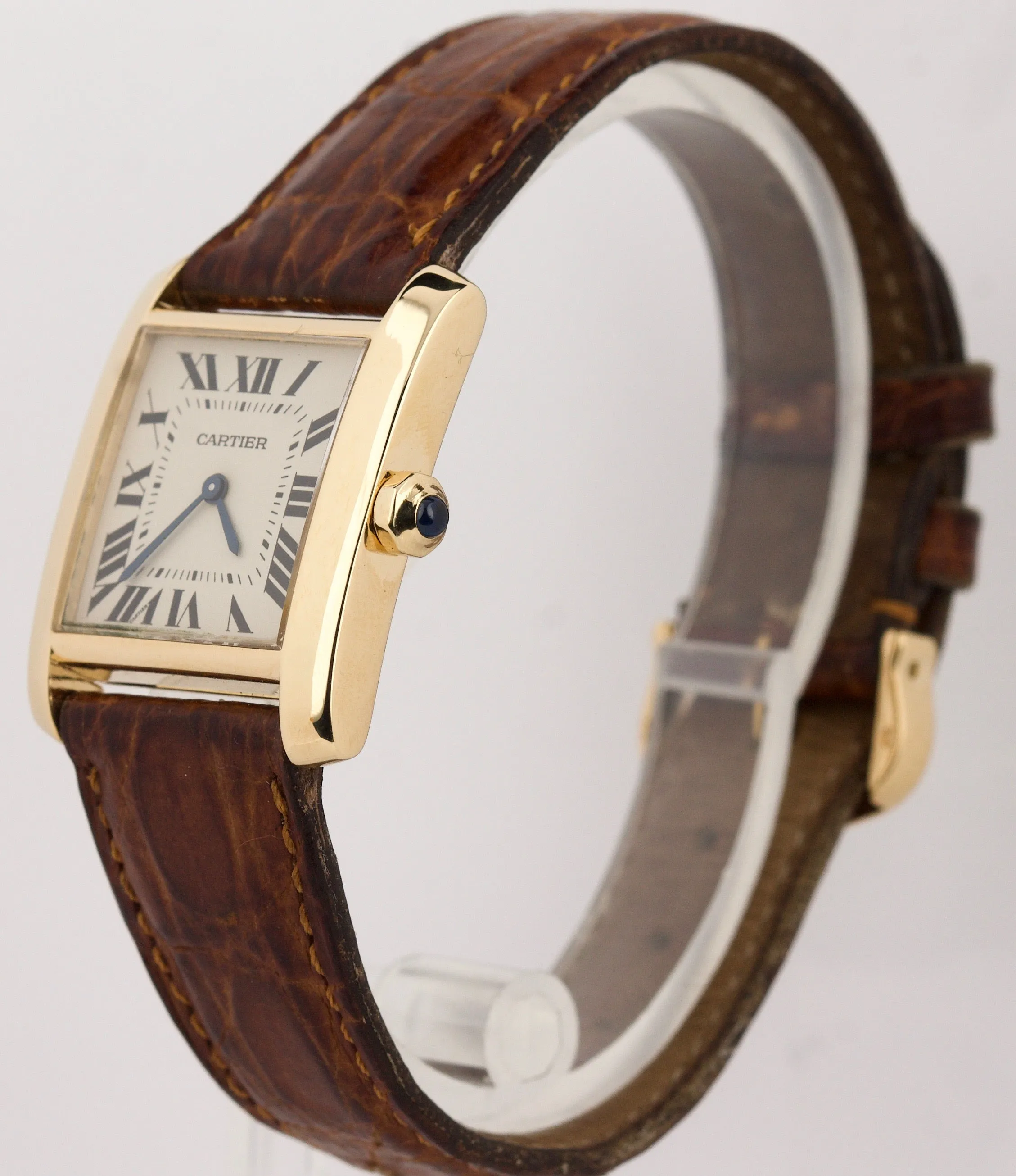 MINT Cartier Tank Francaise 1821 Roman 18K Yellow Gold 25mm Leather Quartz Watch