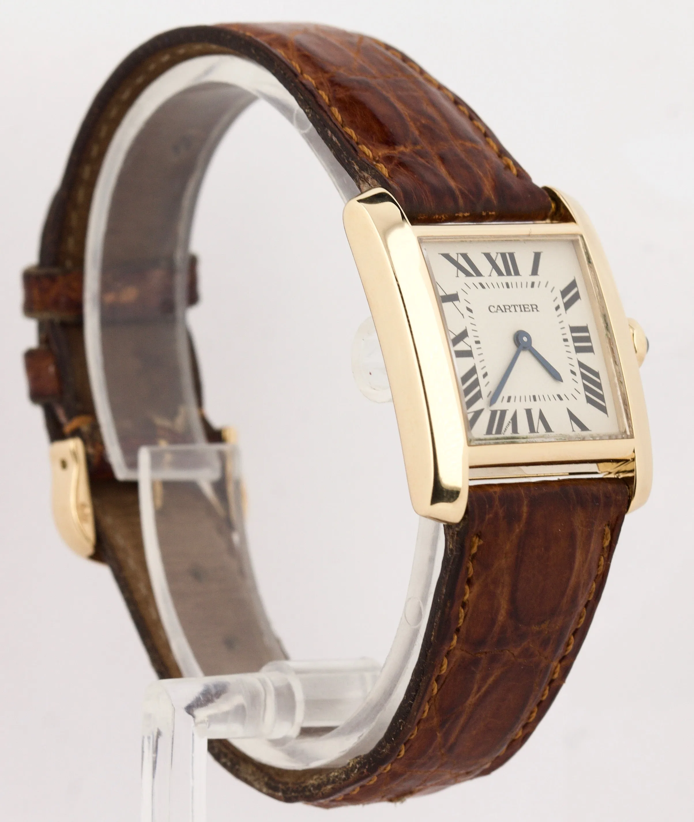MINT Cartier Tank Francaise 1821 Roman 18K Yellow Gold 25mm Leather Quartz Watch