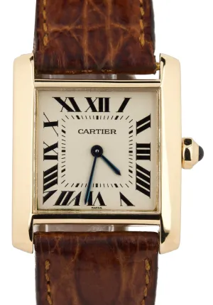 MINT Cartier Tank Francaise 1821 Roman 18K Yellow Gold 25mm Leather Quartz Watch