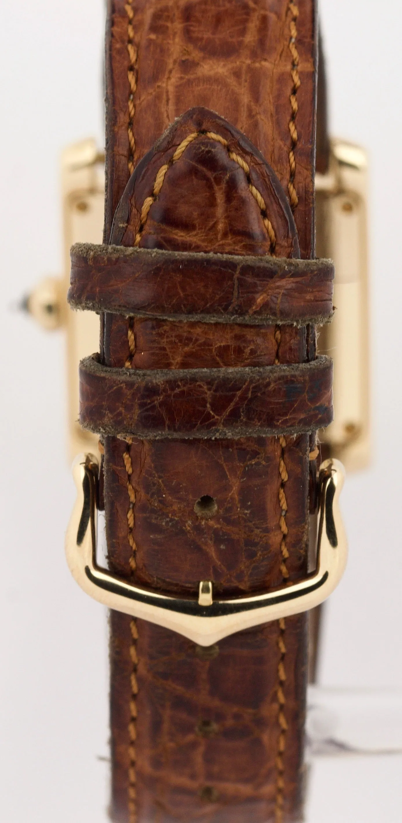 MINT Cartier Tank Francaise 1821 Roman 18K Yellow Gold 25mm Leather Quartz Watch