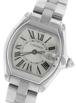 MINT Ladies Cartier Roadster Date Stainless Silver Quartz Roman Swiss Watch 2675
