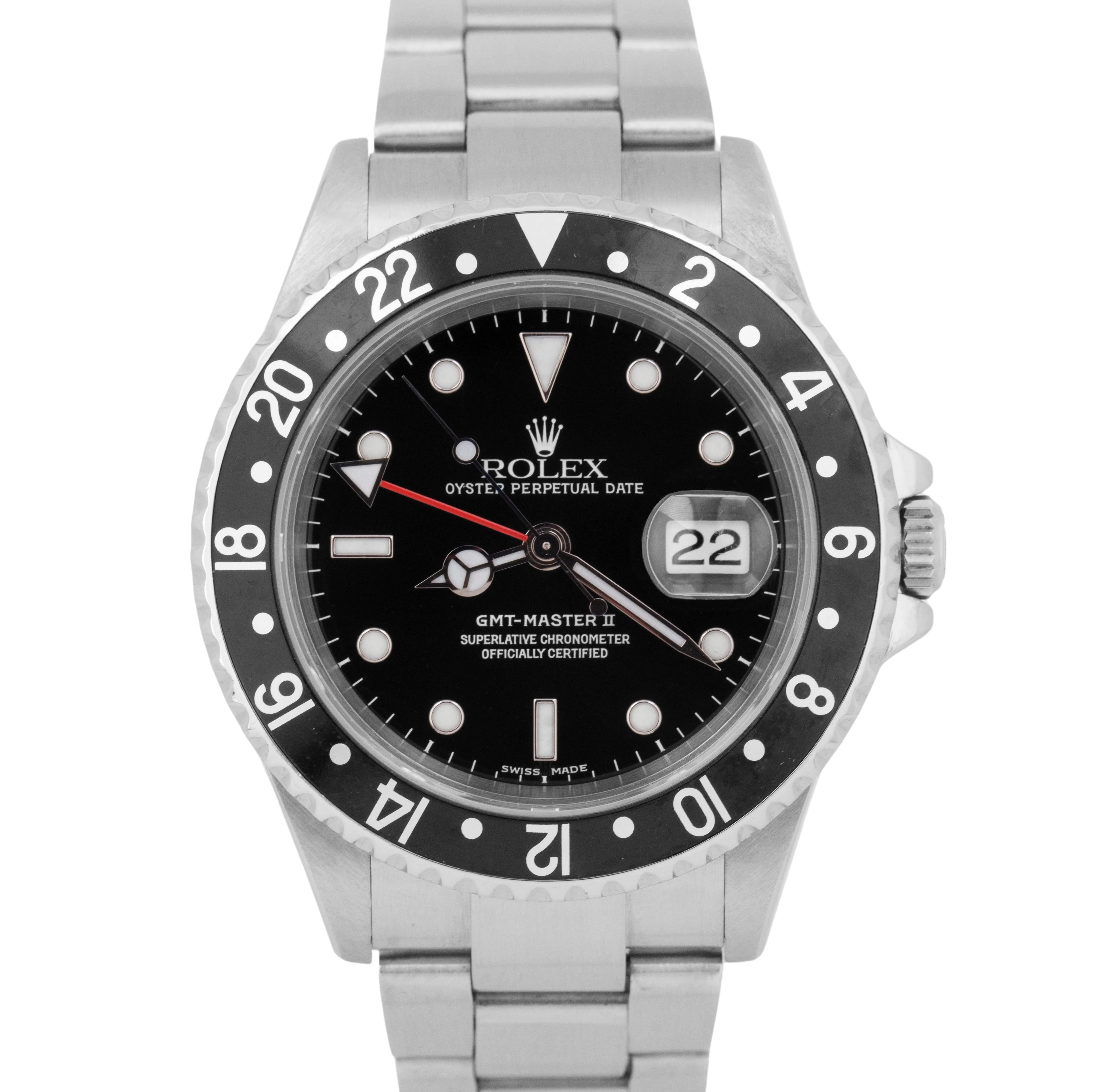 MINT PAPERS Rolex GMT-Master II 40mm Black NO-HOLES Stainless 16710 Watch BOX