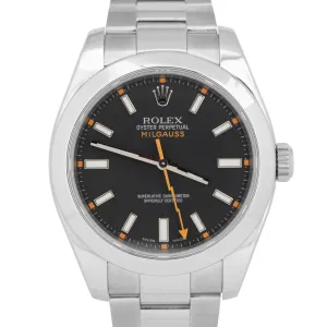 MINT PAPERS Rolex Milgauss 116400 Black Orange 40mm Stainless Steel Watch BOX