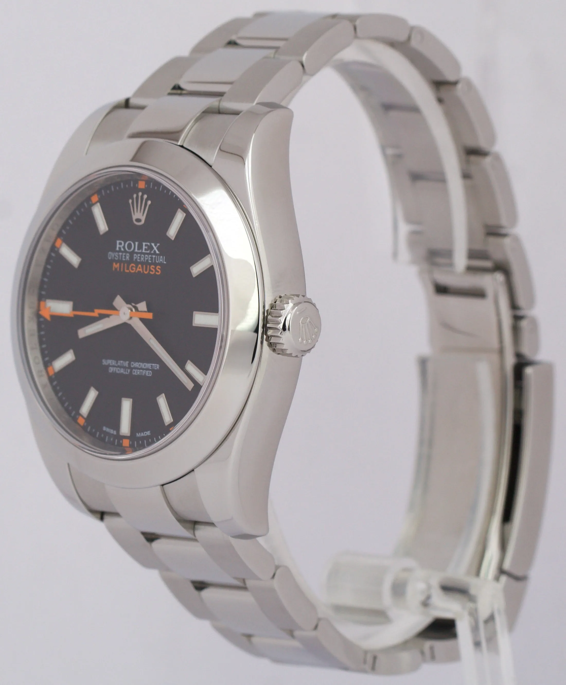 MINT PAPERS Rolex Milgauss Black Orange 40mm 116400 Stainless Steel Watch BOX