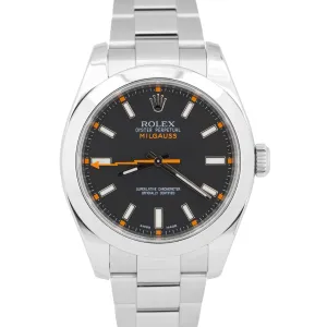 MINT PAPERS Rolex Milgauss Black Orange 40mm 116400 Stainless Steel Watch BOX