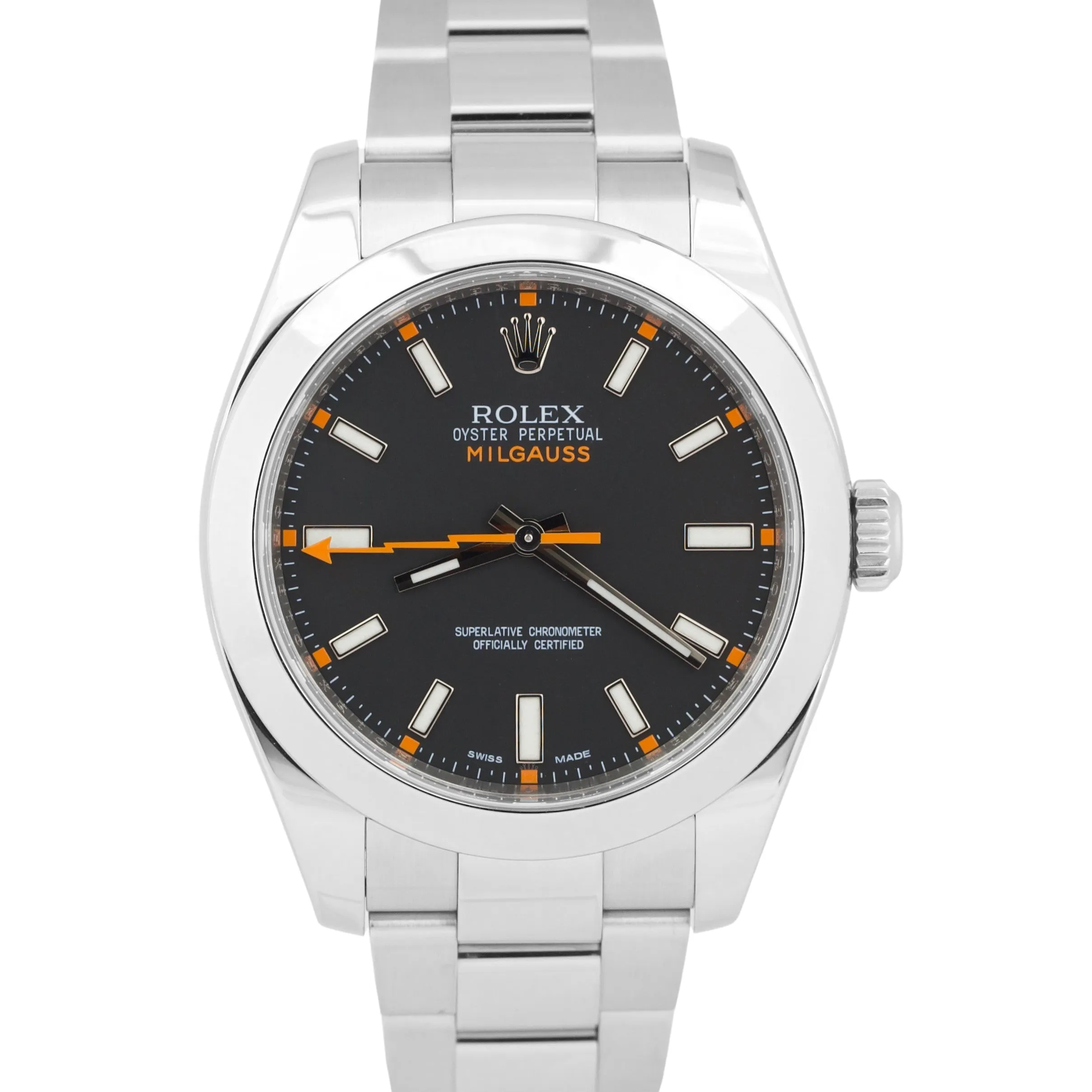 MINT PAPERS Rolex Milgauss Black Orange 40mm 116400 Stainless Steel Watch BOX