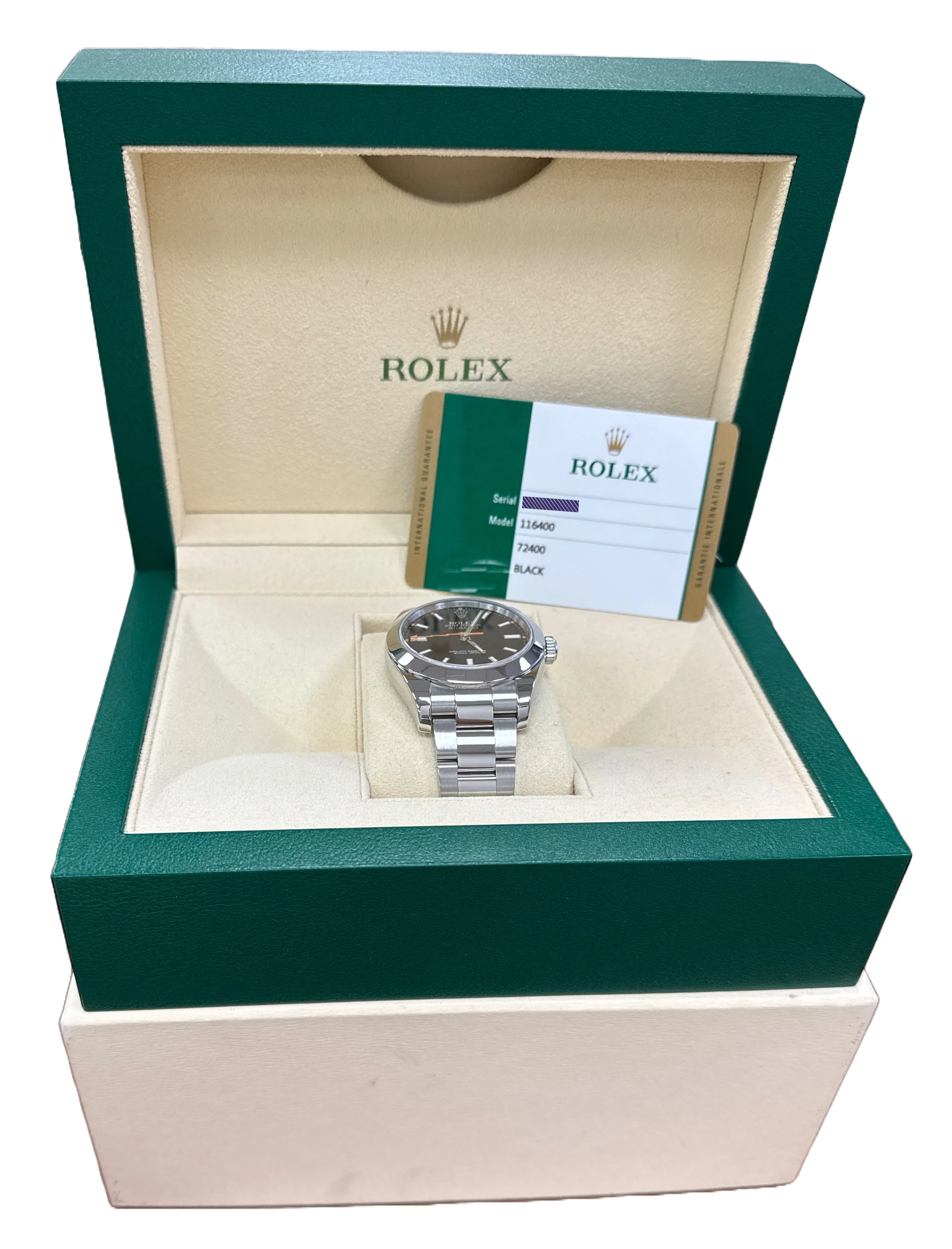 MINT PAPERS Rolex Milgauss Black Orange 40mm 116400 Stainless Steel Watch BOX