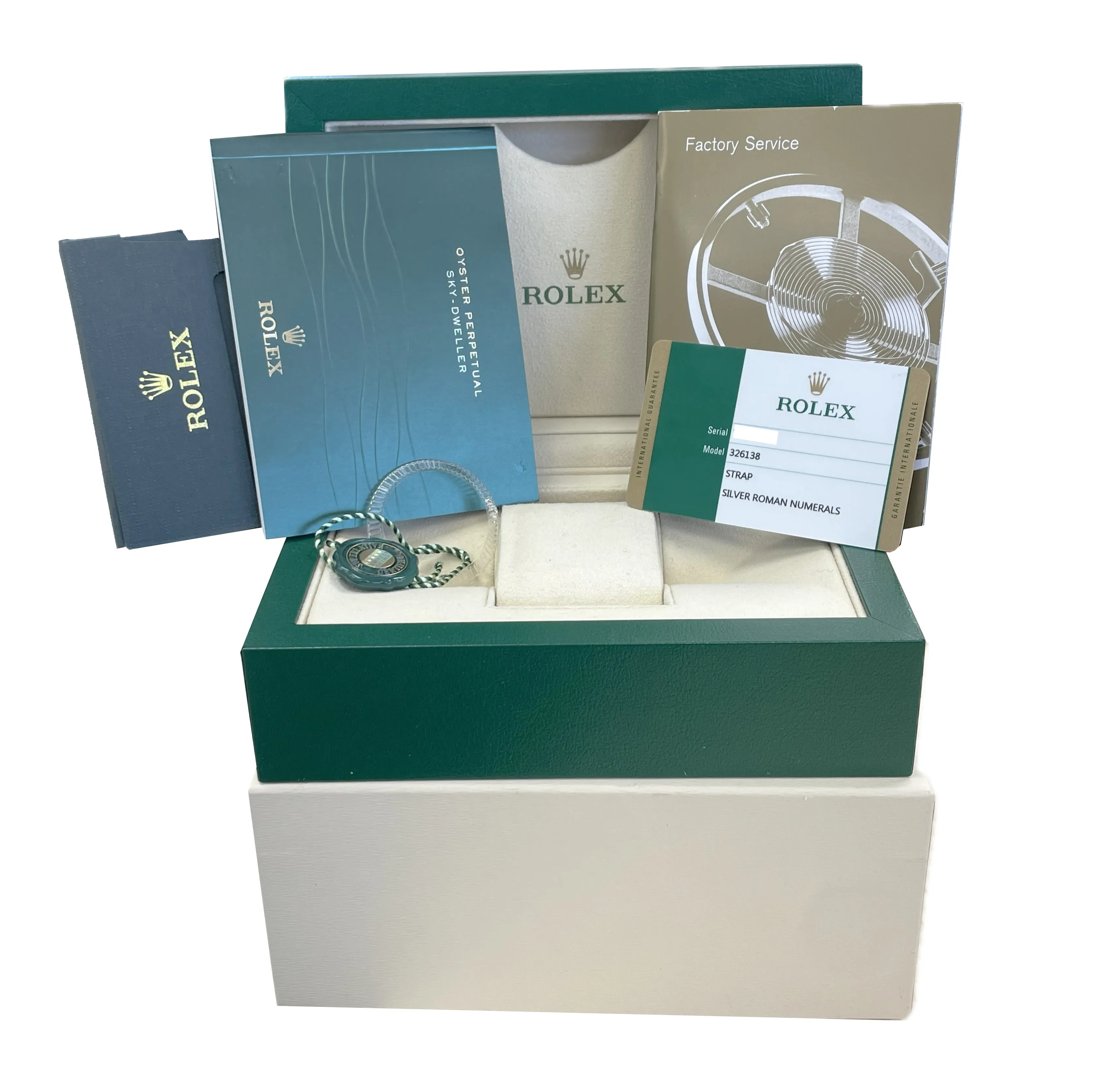 MINT PAPERS Rolex Sky-Dweller 42mm 18K Yellow Gold SILVER ROMAN 326138 Watch BOX