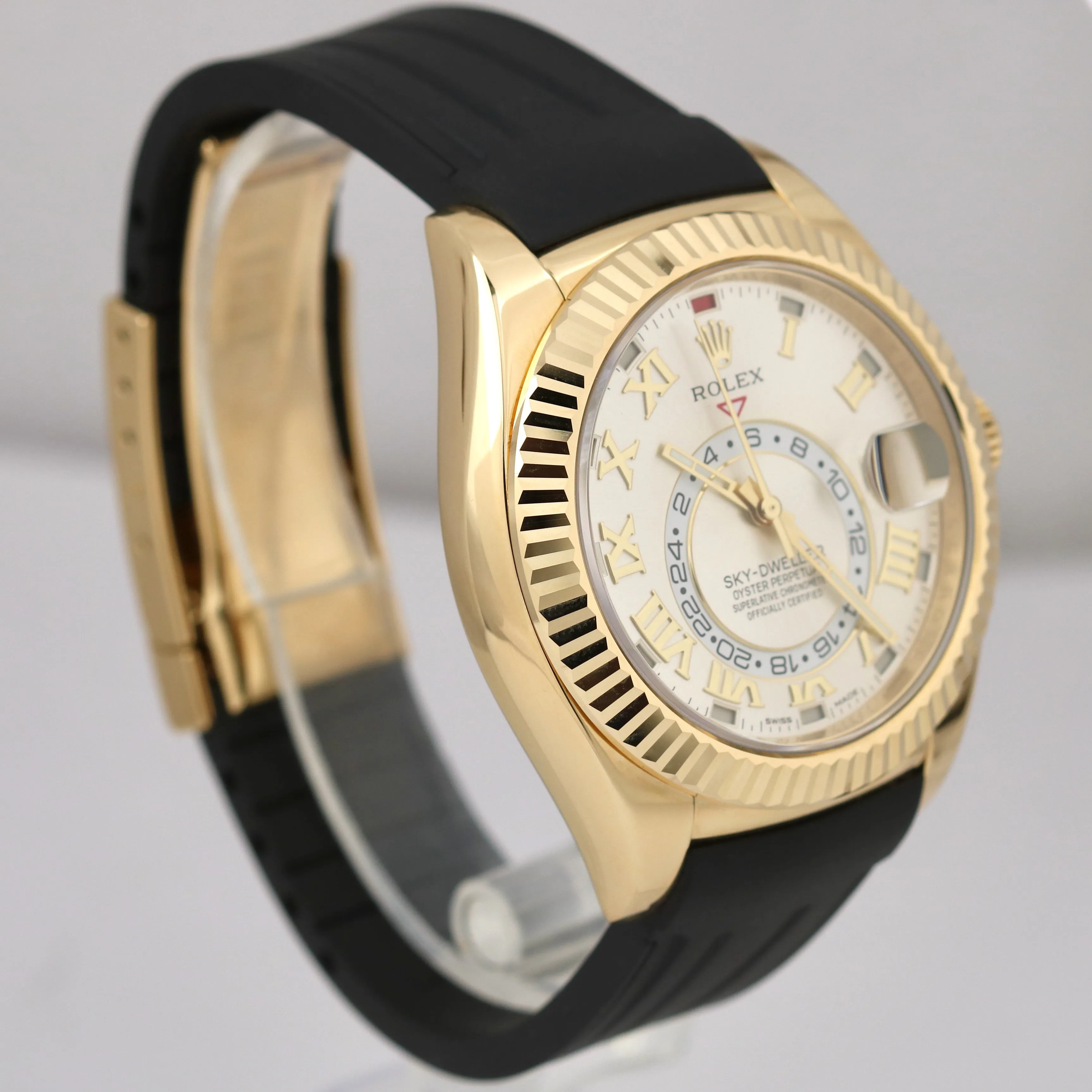 MINT PAPERS Rolex Sky-Dweller 42mm 18K Yellow Gold SILVER ROMAN 326138 Watch BOX