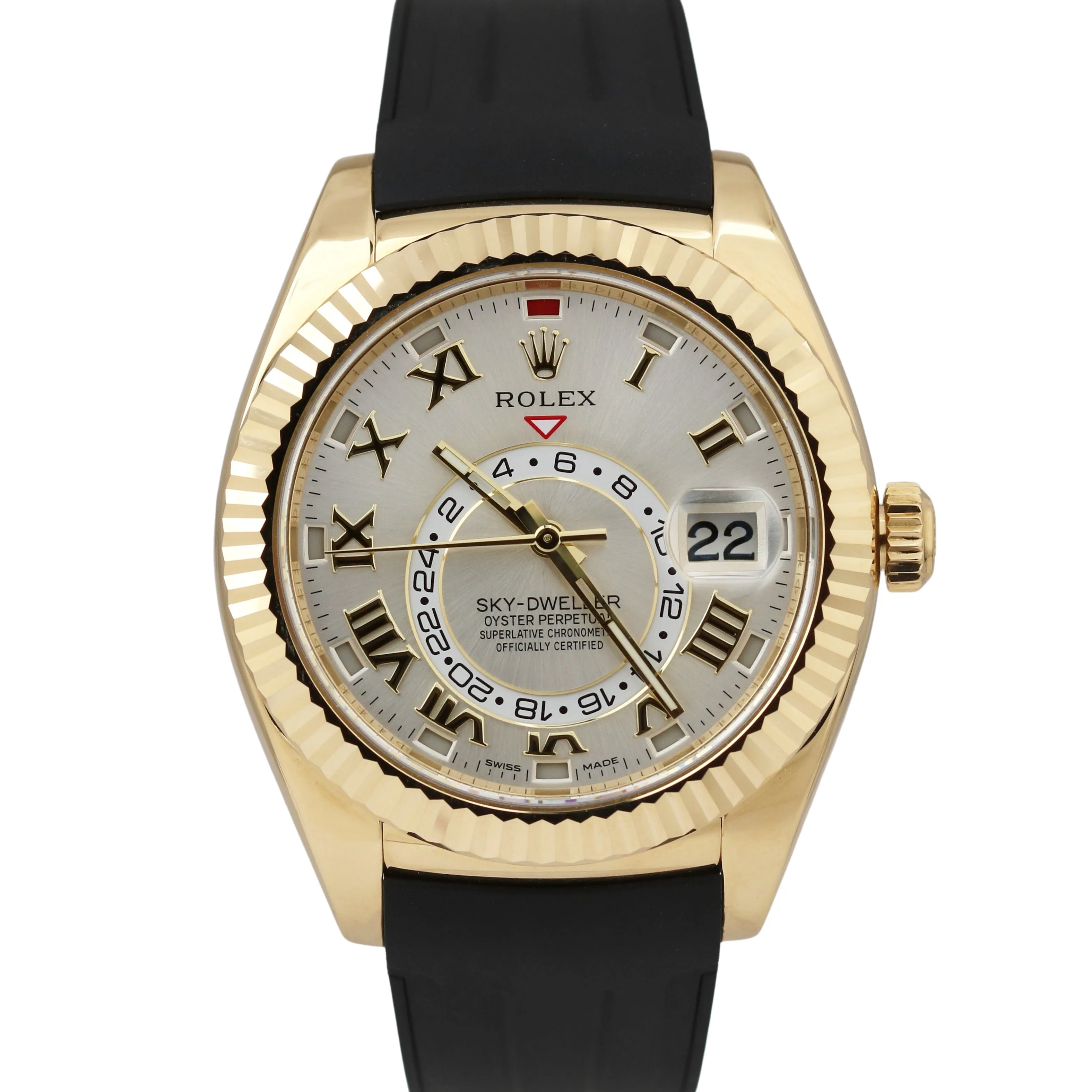 MINT PAPERS Rolex Sky-Dweller 42mm 18K Yellow Gold SILVER ROMAN 326138 Watch BOX