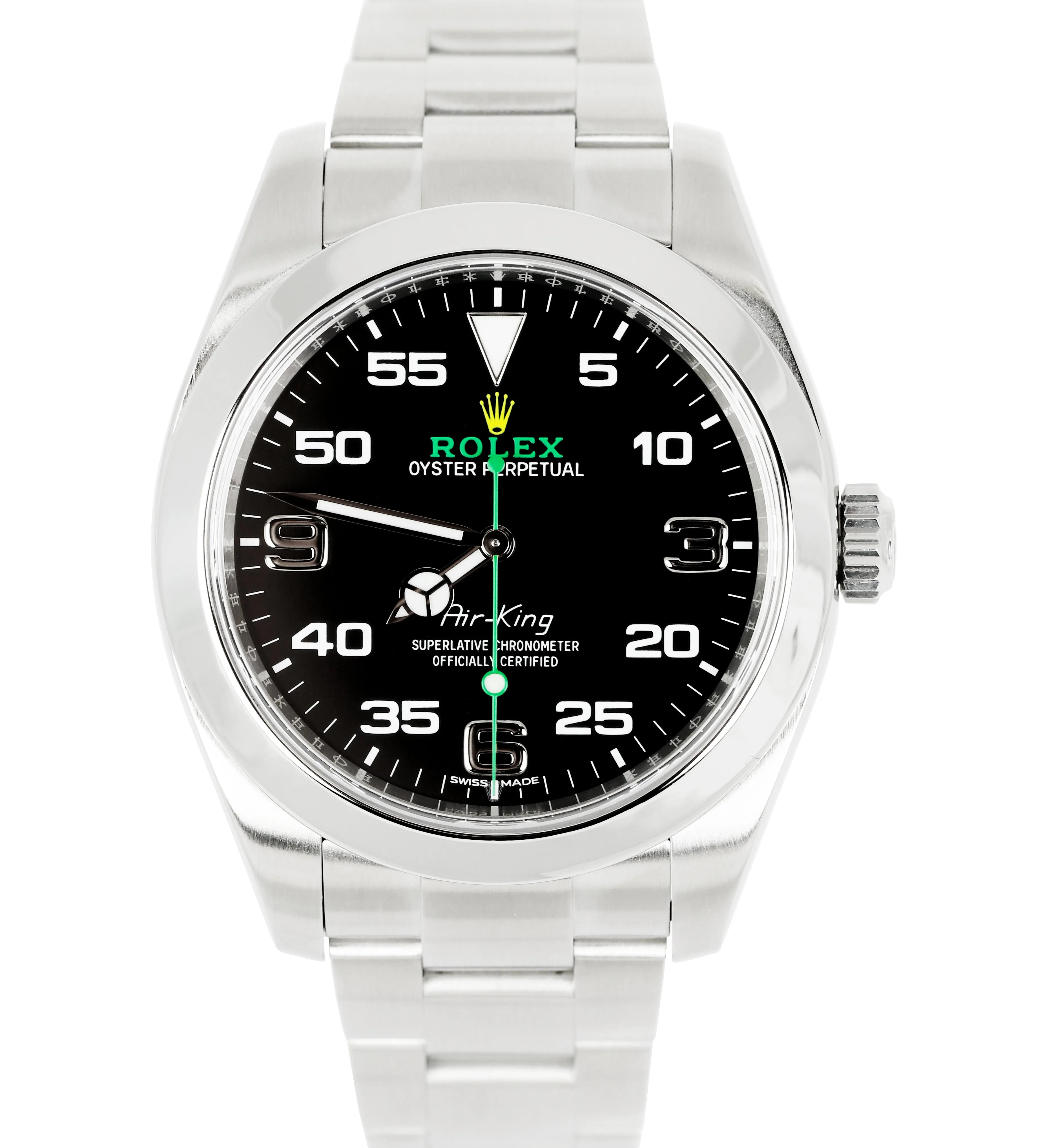 MINT Rolex Air-King 40mm Green Black Stainless Steel Arabic Oyster Watch 116900