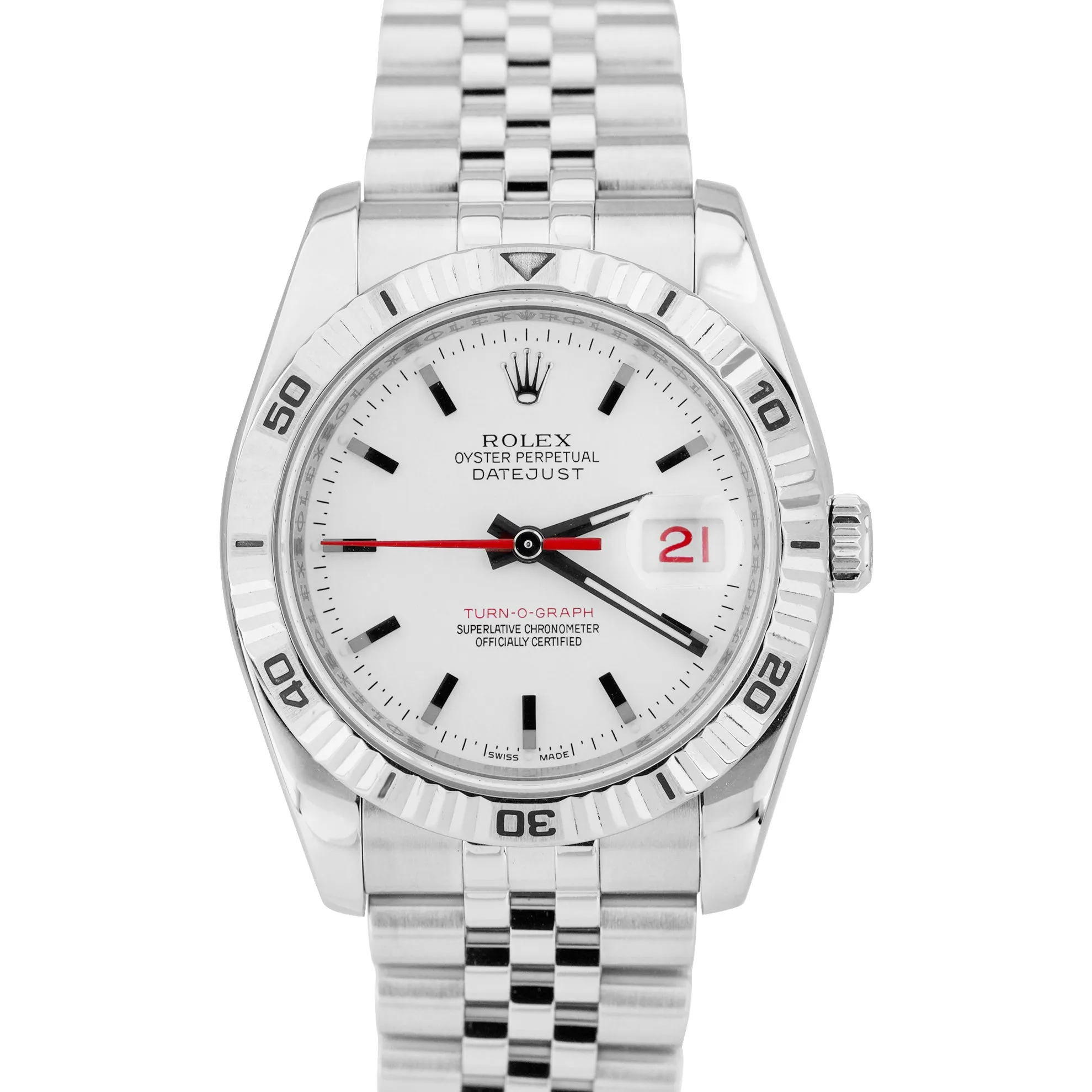 MINT Rolex DateJust 116264 Turn-O-Graph 36mm Thunderbird White Jubilee Watch