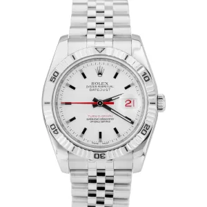 MINT Rolex DateJust 116264 Turn-O-Graph 36mm Thunderbird White Jubilee Watch