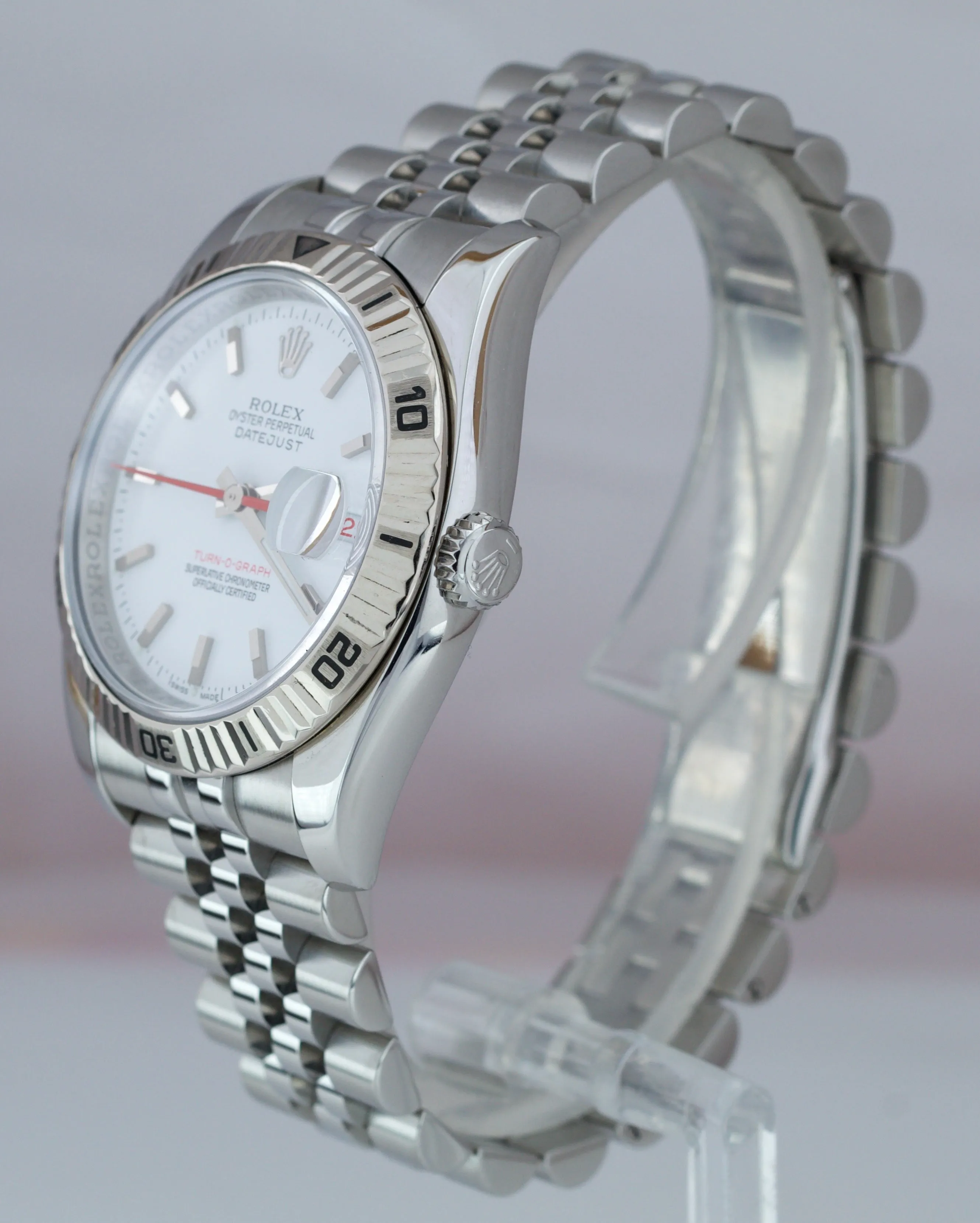 MINT Rolex DateJust 116264 Turn-O-Graph 36mm Thunderbird White Jubilee Watch