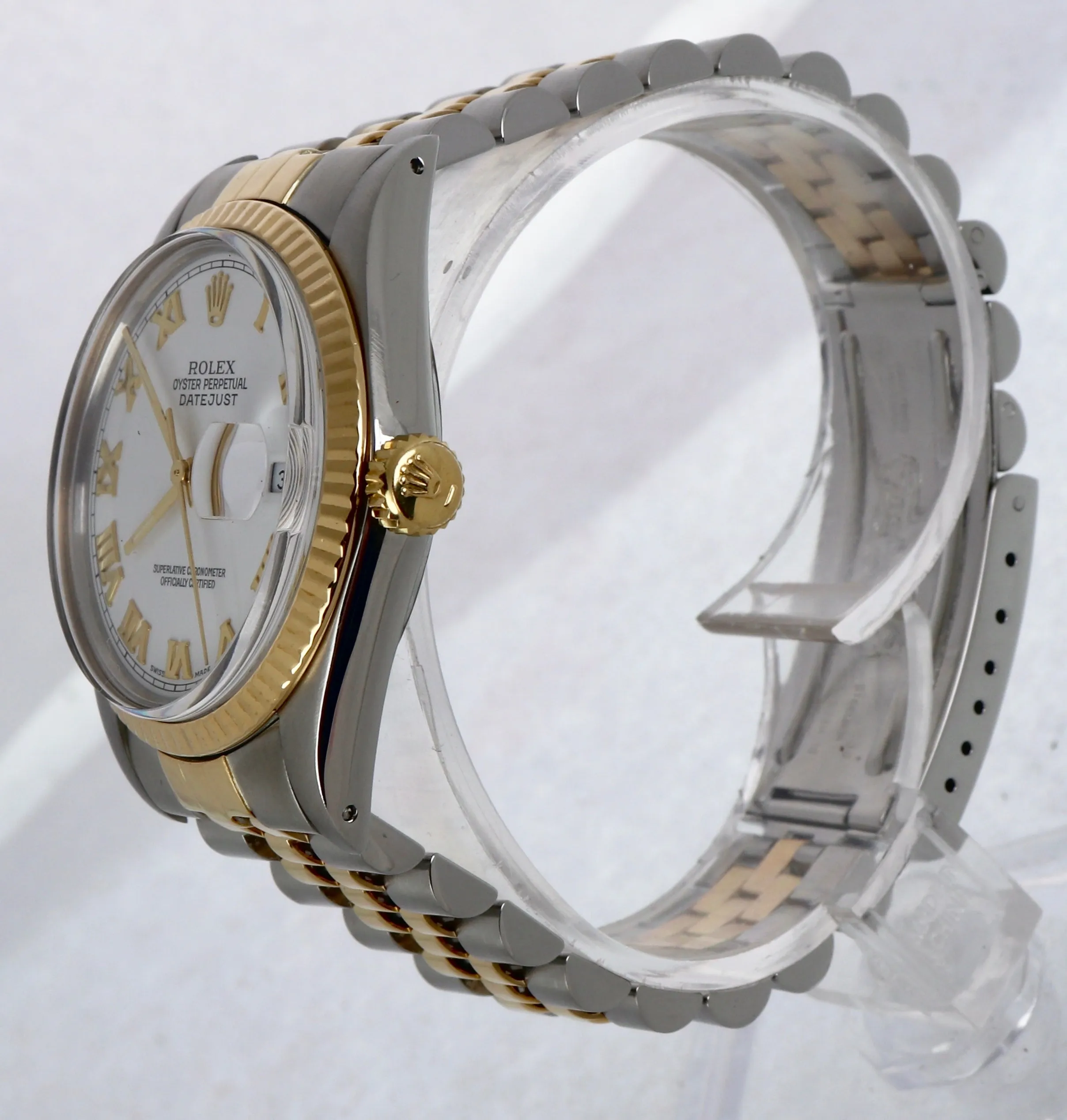 Mint Rolex DateJust 36mm 16013 White Roman 18K Two-Tone Gold Steel Jubilee Watch