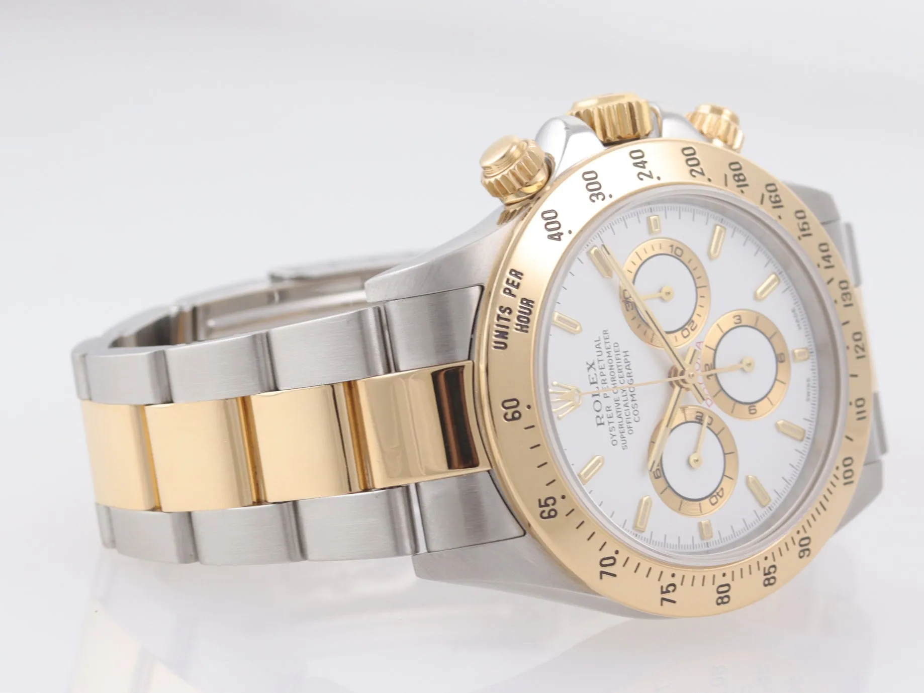 MINT Rolex Daytona 16523 Zenith Two Tone 18 Yellow Gold White Dial SEL Bracelet