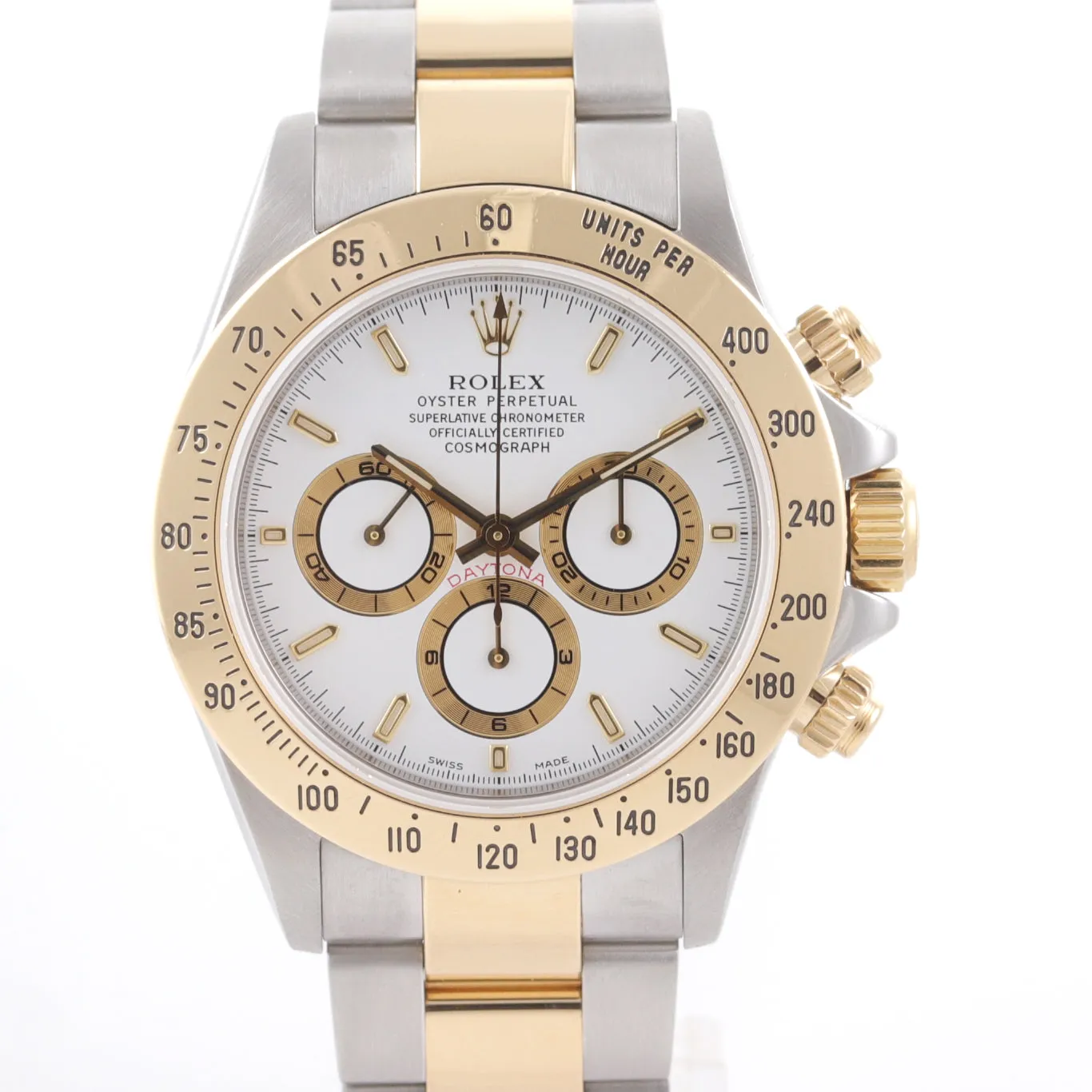MINT Rolex Daytona 16523 Zenith Two Tone 18 Yellow Gold White Dial SEL Bracelet