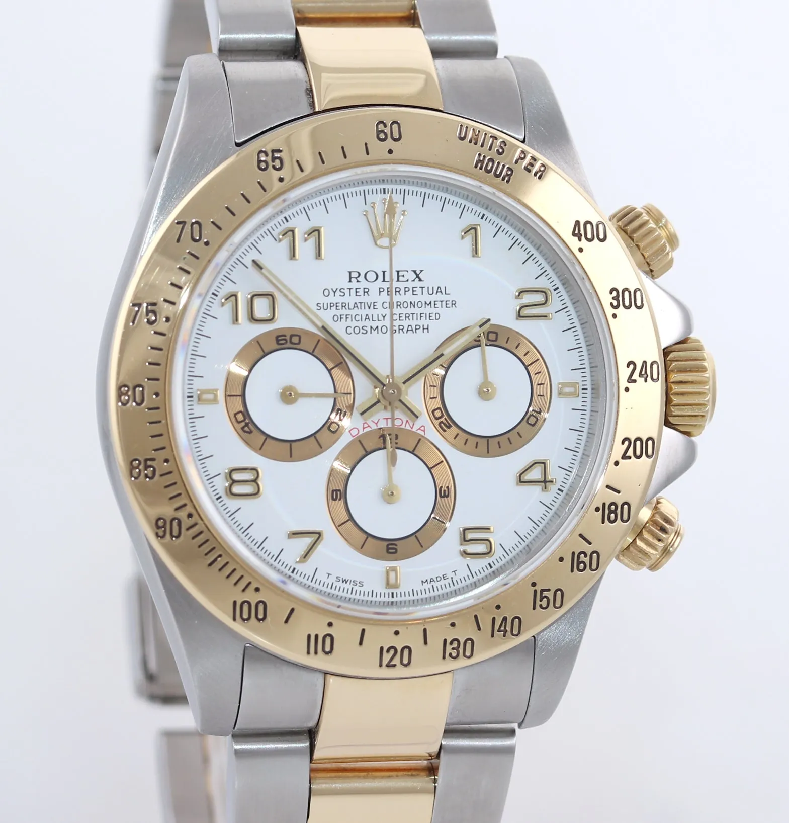 MINT Rolex Daytona 16523 Zenith Two Tone 18 Yellow Gold White Dial SEL Bracelet