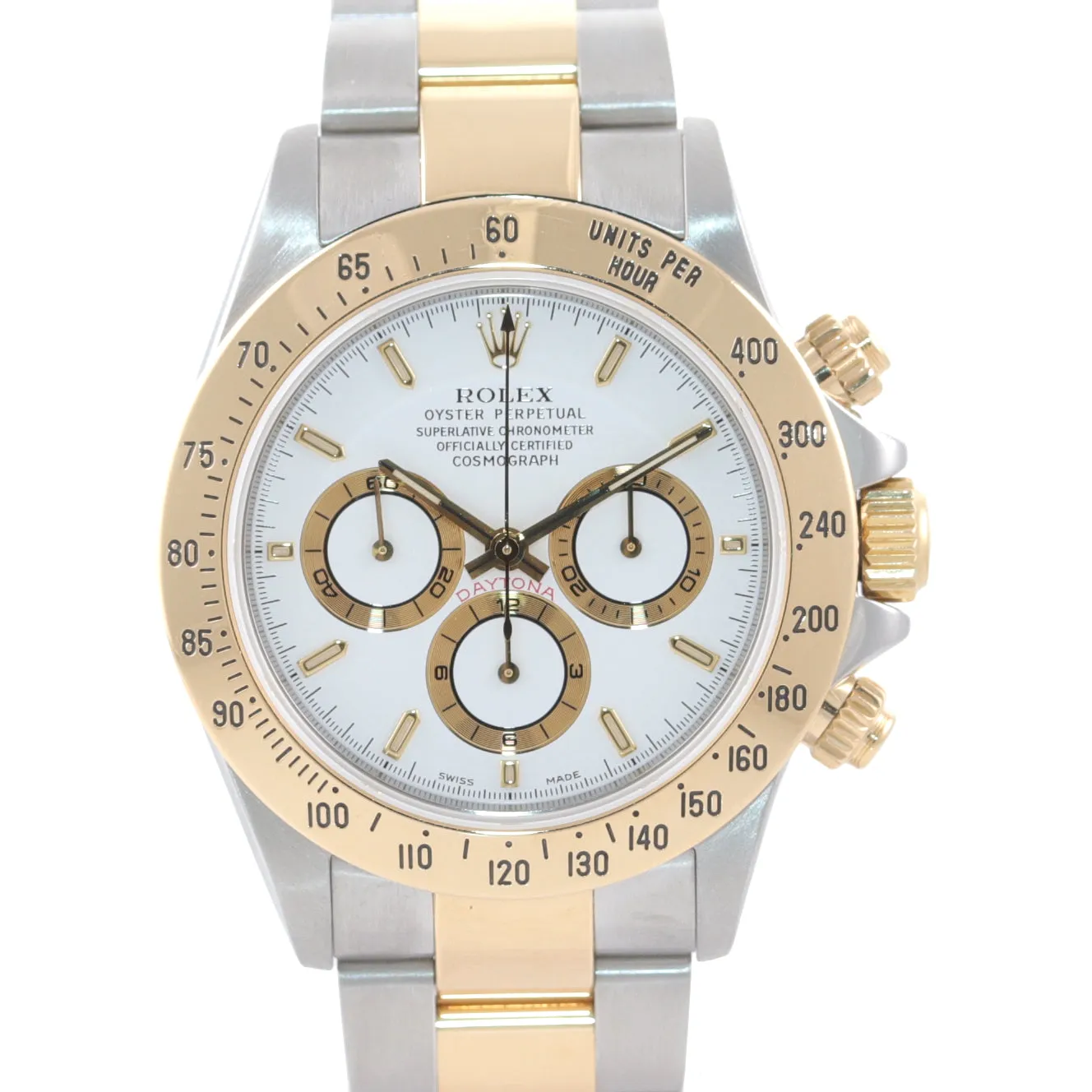 MINT Rolex Daytona 16523 Zenith Two Tone 18 Yellow Gold White Dial SEL Bracelet