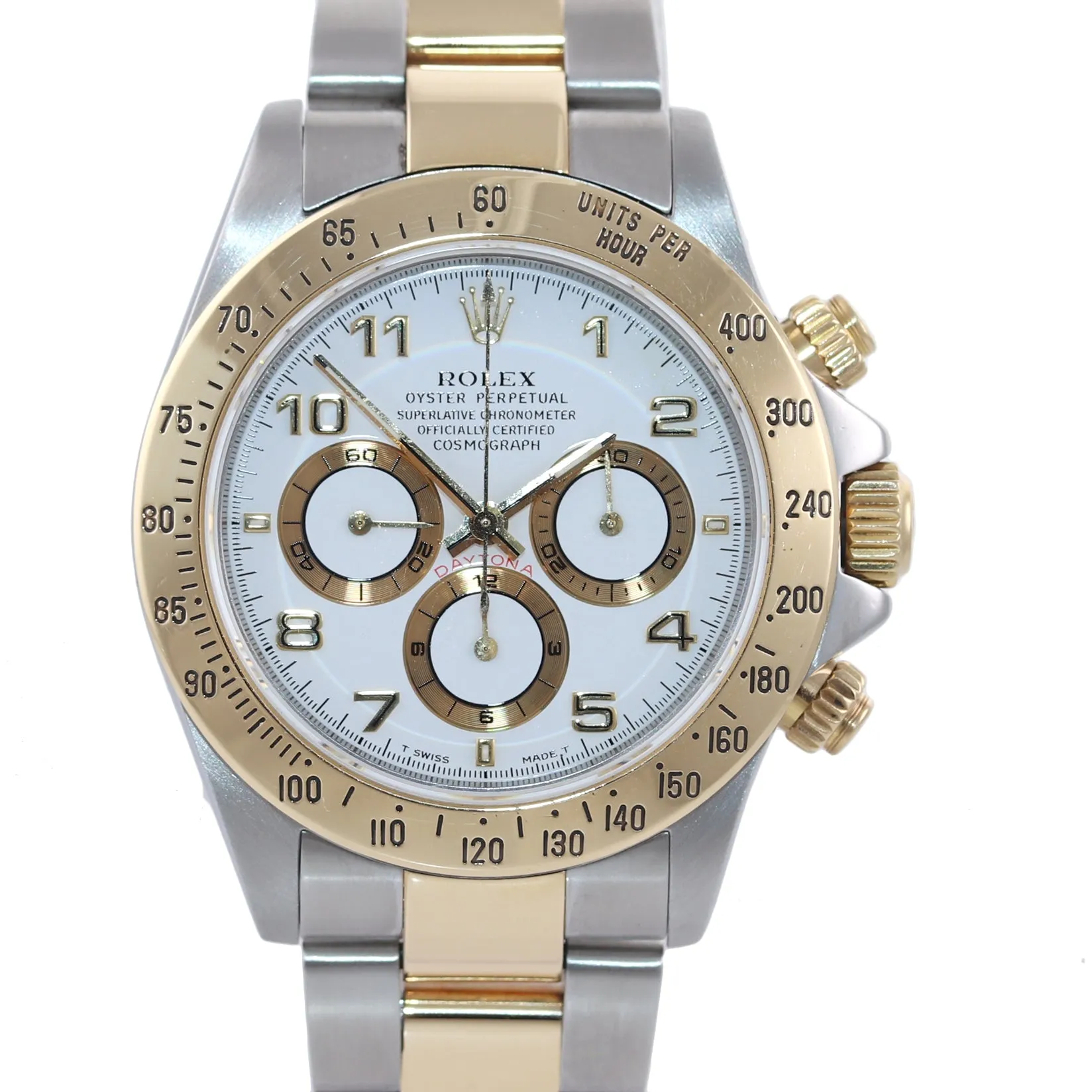 MINT Rolex Daytona 16523 Zenith Two Tone 18 Yellow Gold White Dial SEL Bracelet
