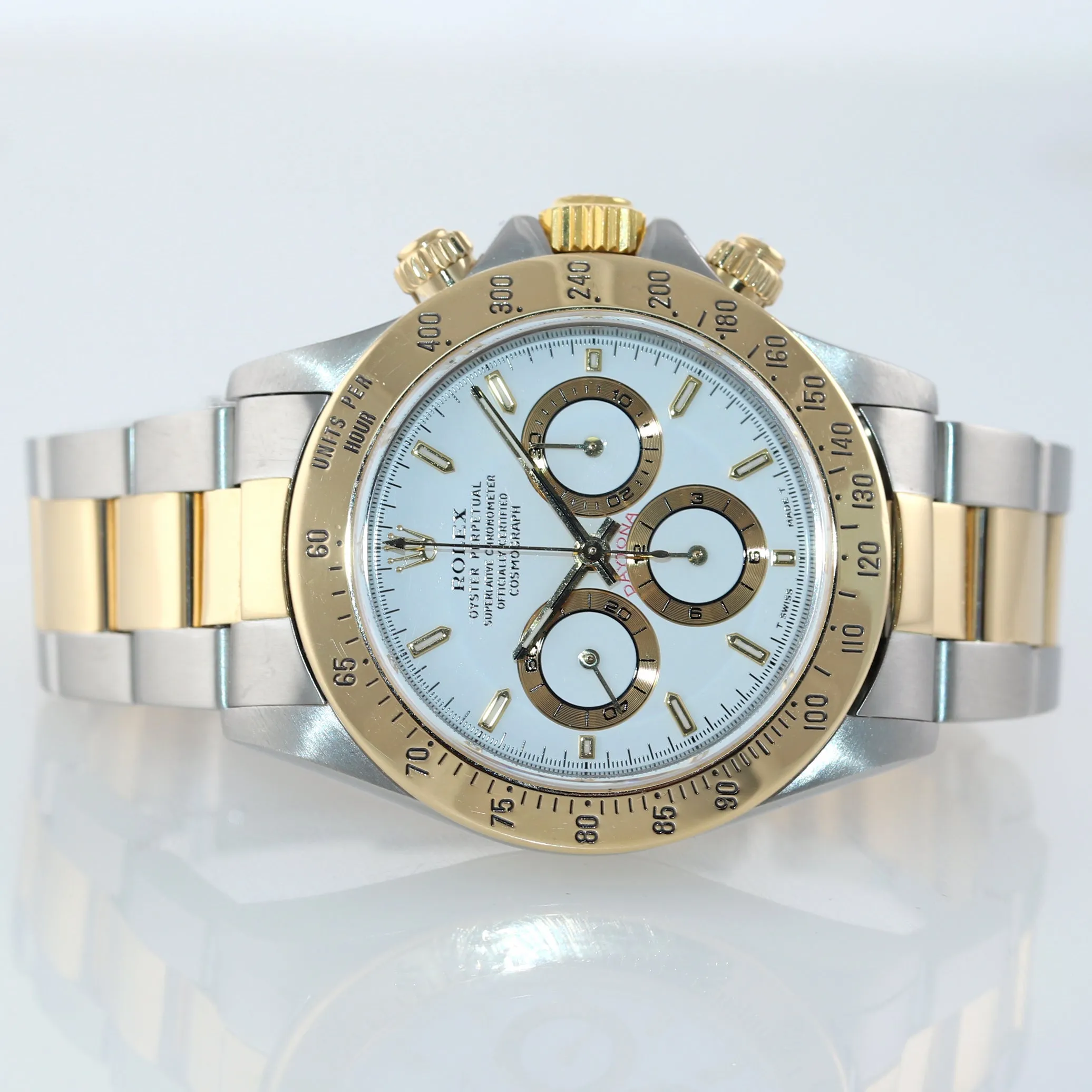 MINT Rolex Daytona 16523 Zenith Two Tone 18 Yellow Gold White Tritium Dial