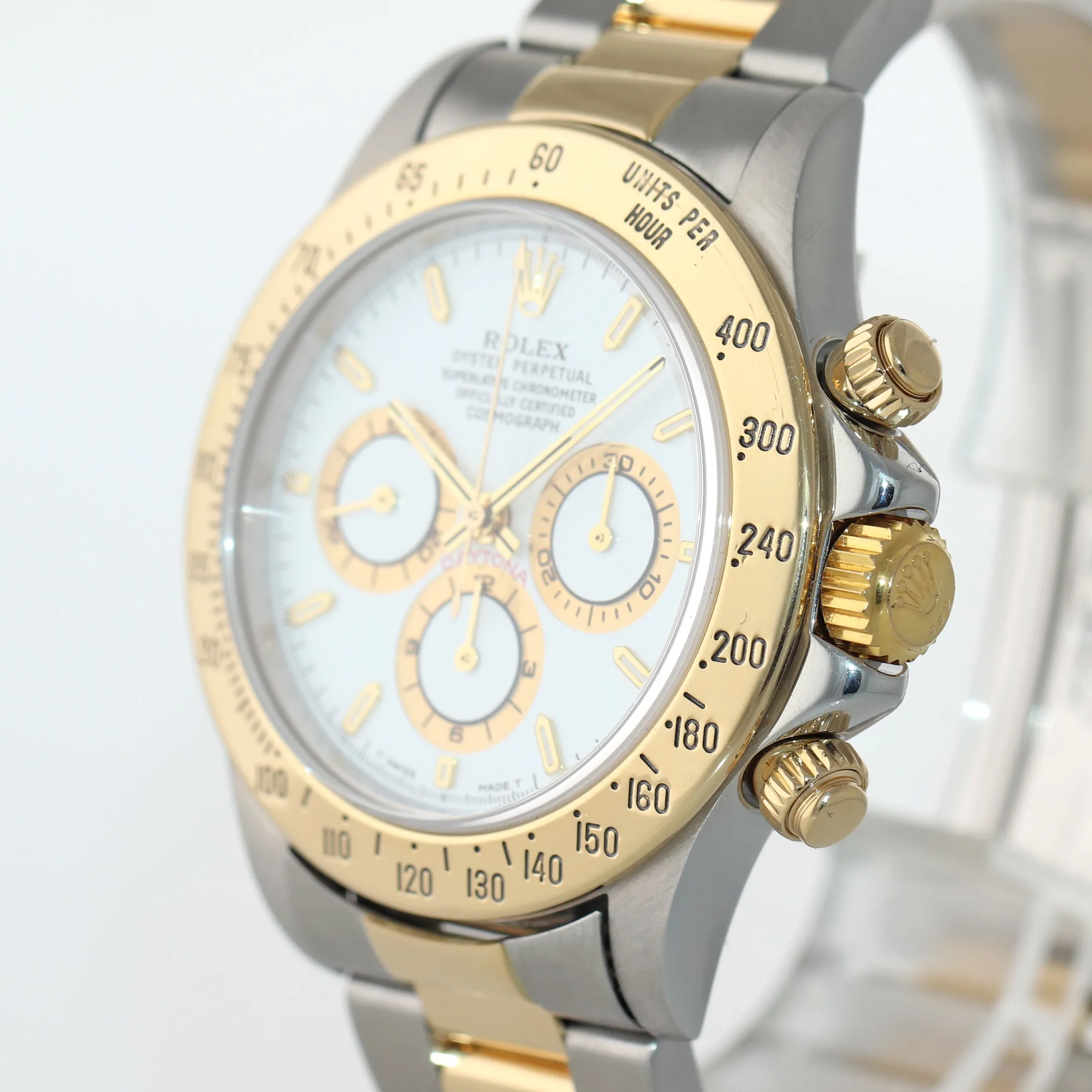 MINT Rolex Daytona 16523 Zenith Two Tone 18 Yellow Gold White Tritium Dial