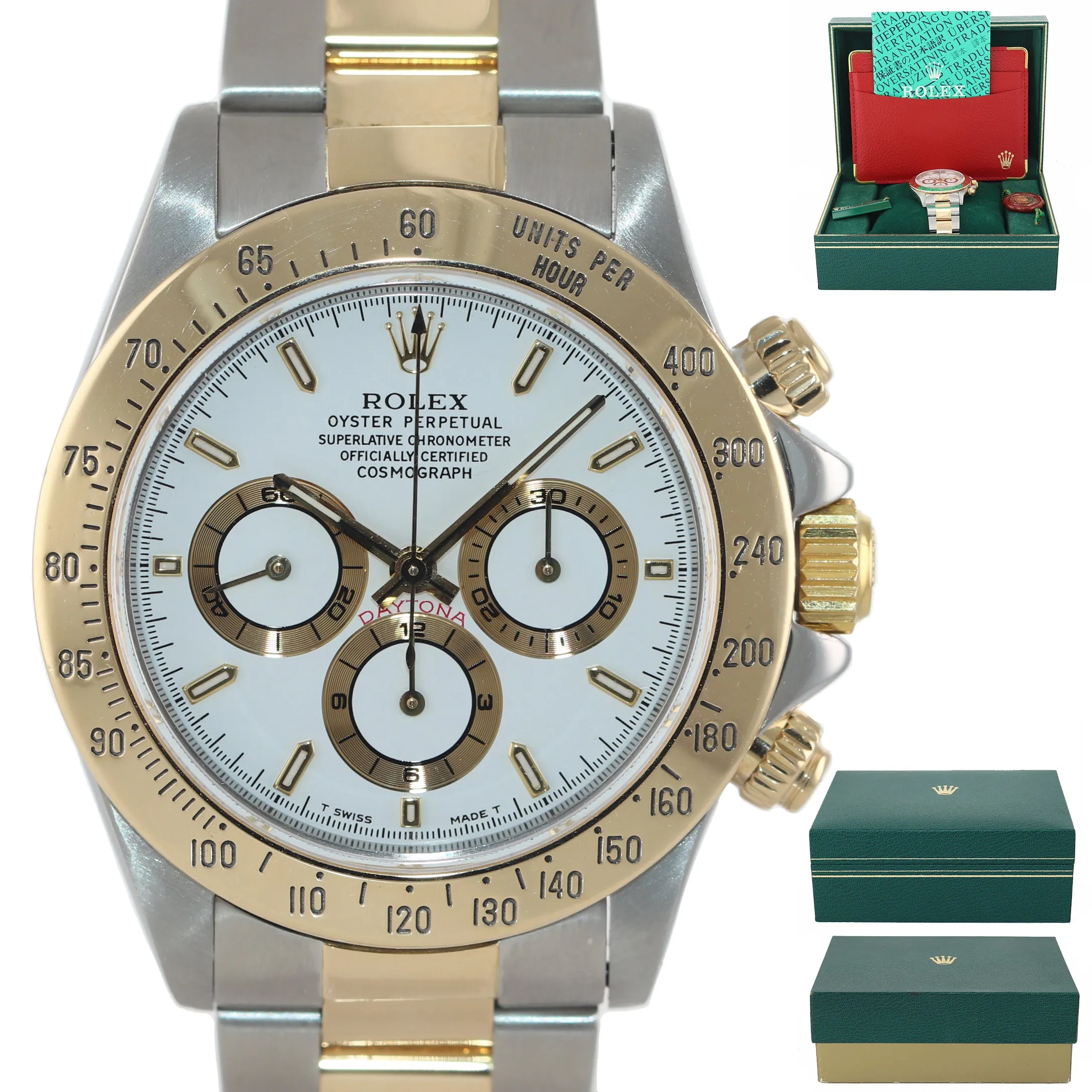 MINT Rolex Daytona 16523 Zenith Two Tone 18 Yellow Gold White Tritium Dial