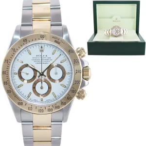 MINT Rolex Daytona 16523 Zenith Two Tone Steel Yellow Gold White Stick Dial Watch
