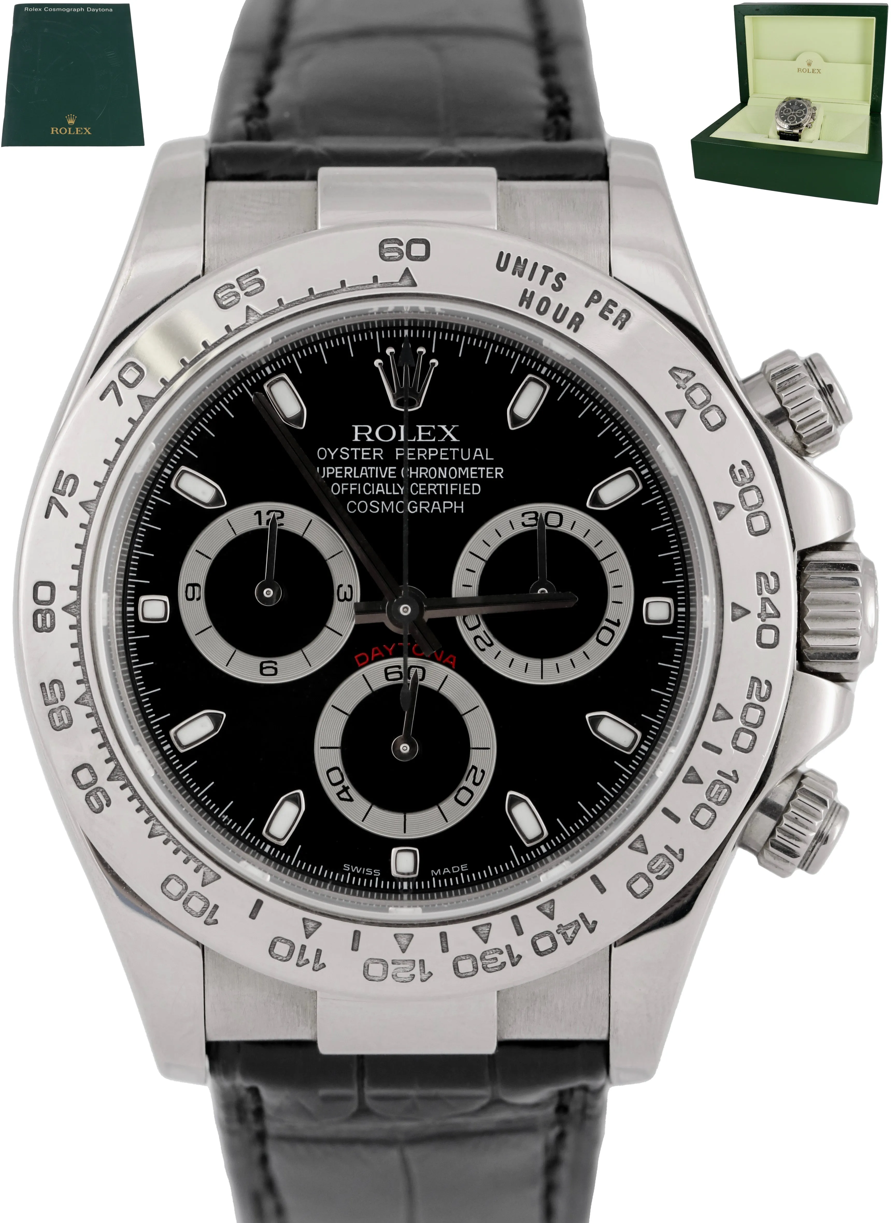 MINT Rolex Daytona Cosmograph Black 40mm 18K White Gold Leather Watch 116519 BOX