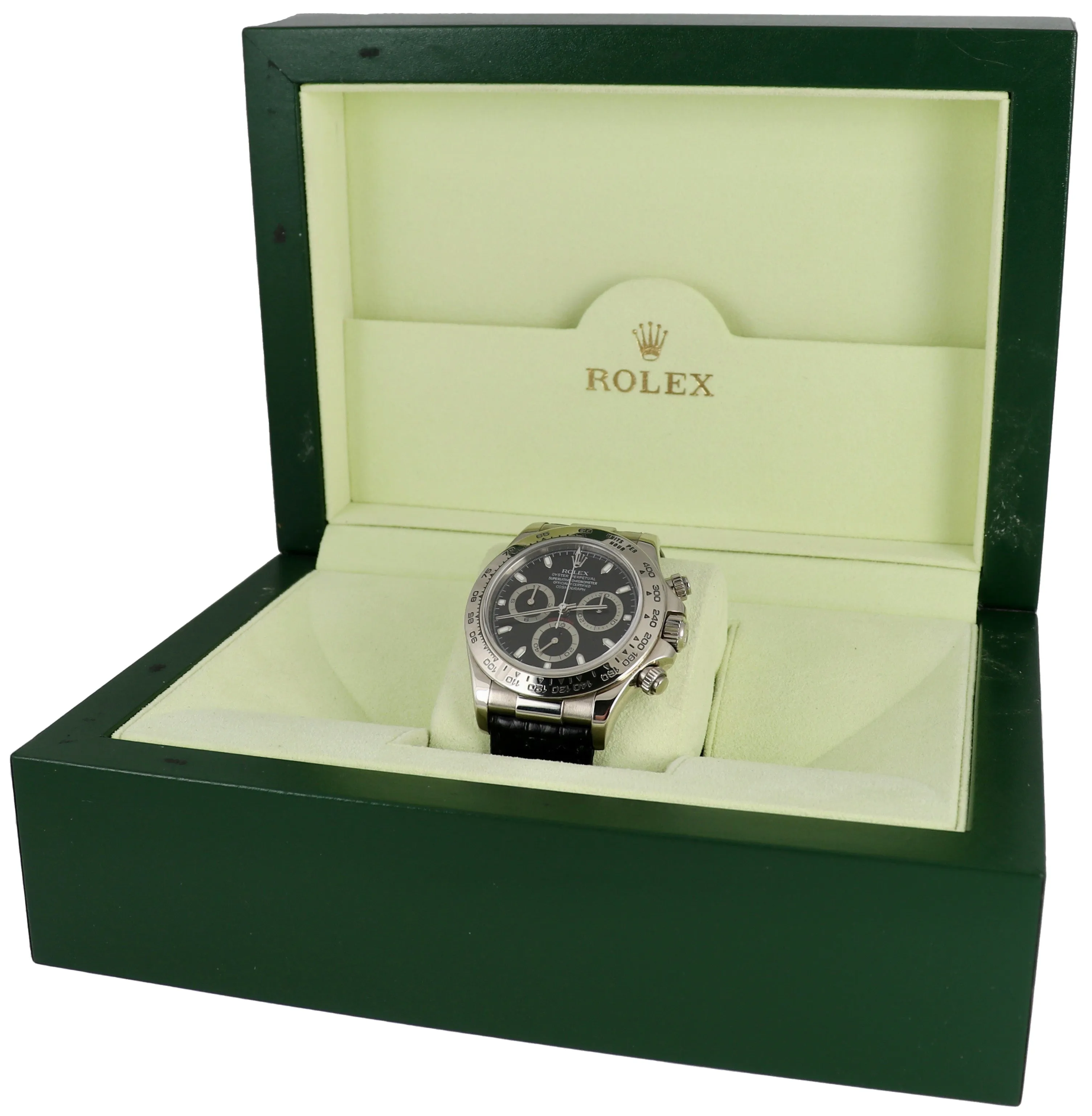 MINT Rolex Daytona Cosmograph Black 40mm 18K White Gold Leather Watch 116519 BOX