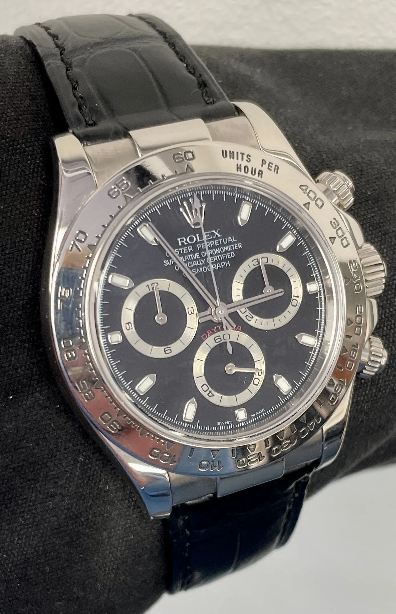 MINT Rolex Daytona Cosmograph Black 40mm 18K White Gold Leather Watch 116519 BOX