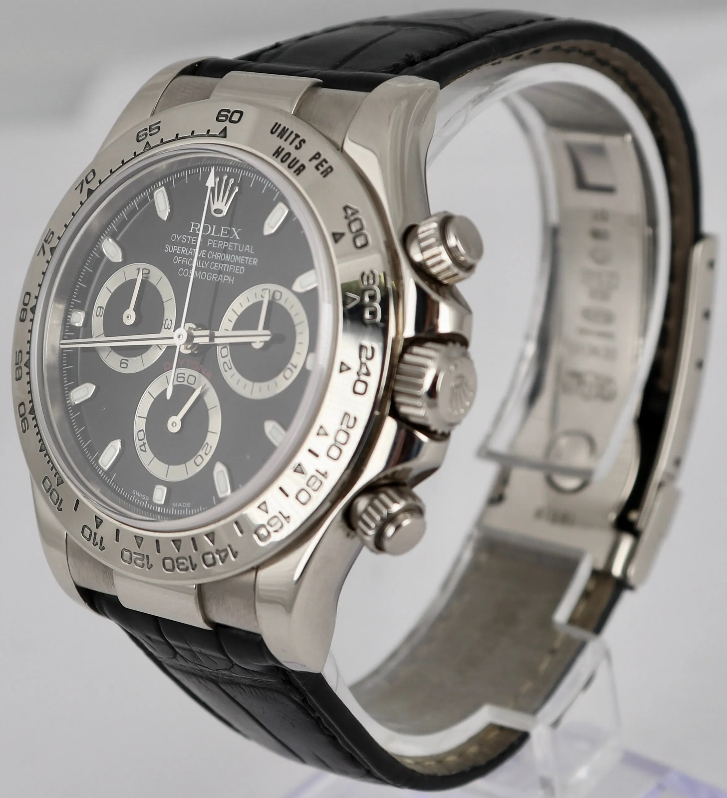 MINT Rolex Daytona Cosmograph Black 40mm 18K White Gold Leather Watch 116519 BOX