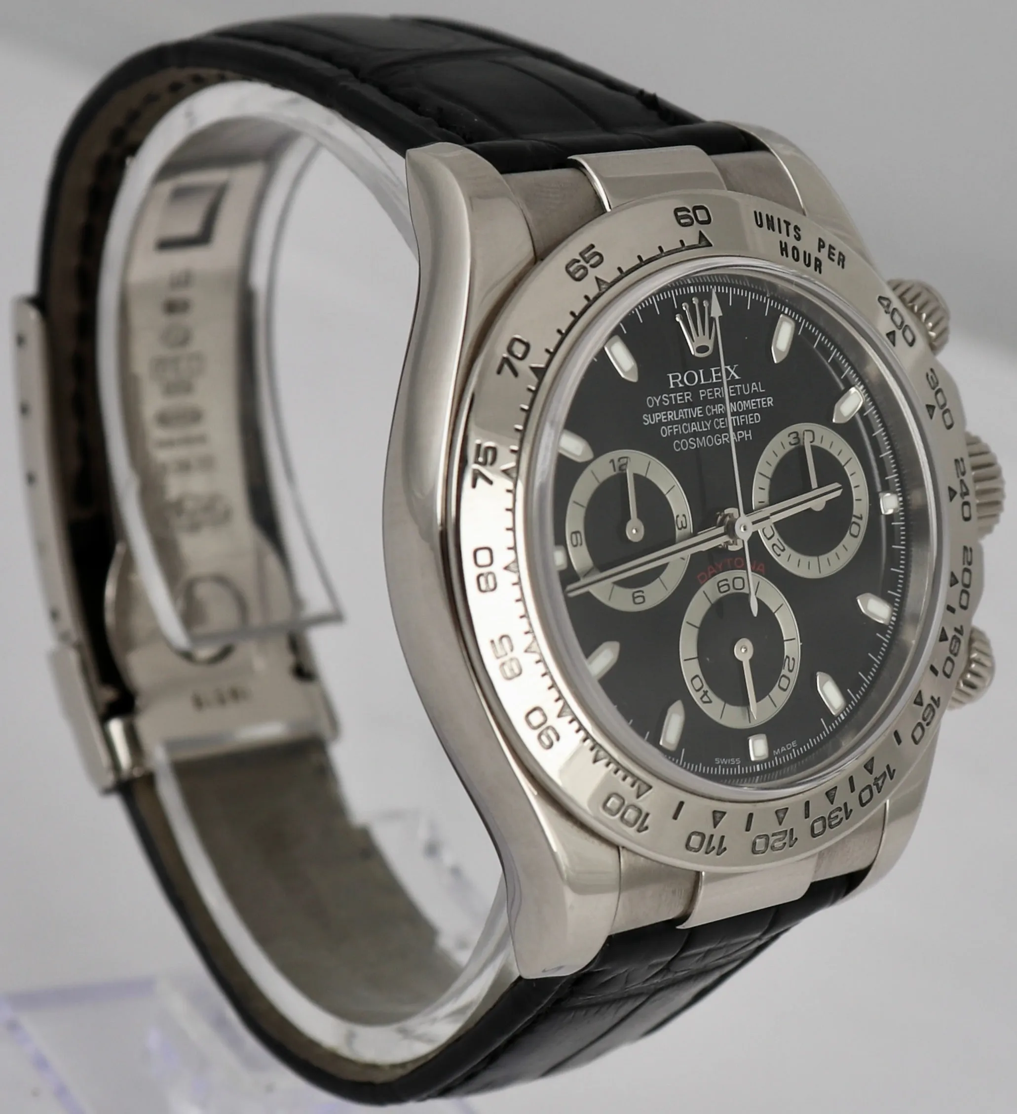 MINT Rolex Daytona Cosmograph Black 40mm 18K White Gold Leather Watch 116519 BOX