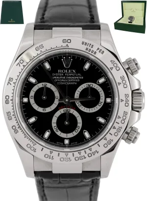 MINT Rolex Daytona Cosmograph Black 40mm 18K White Gold Leather Watch 116519 BOX
