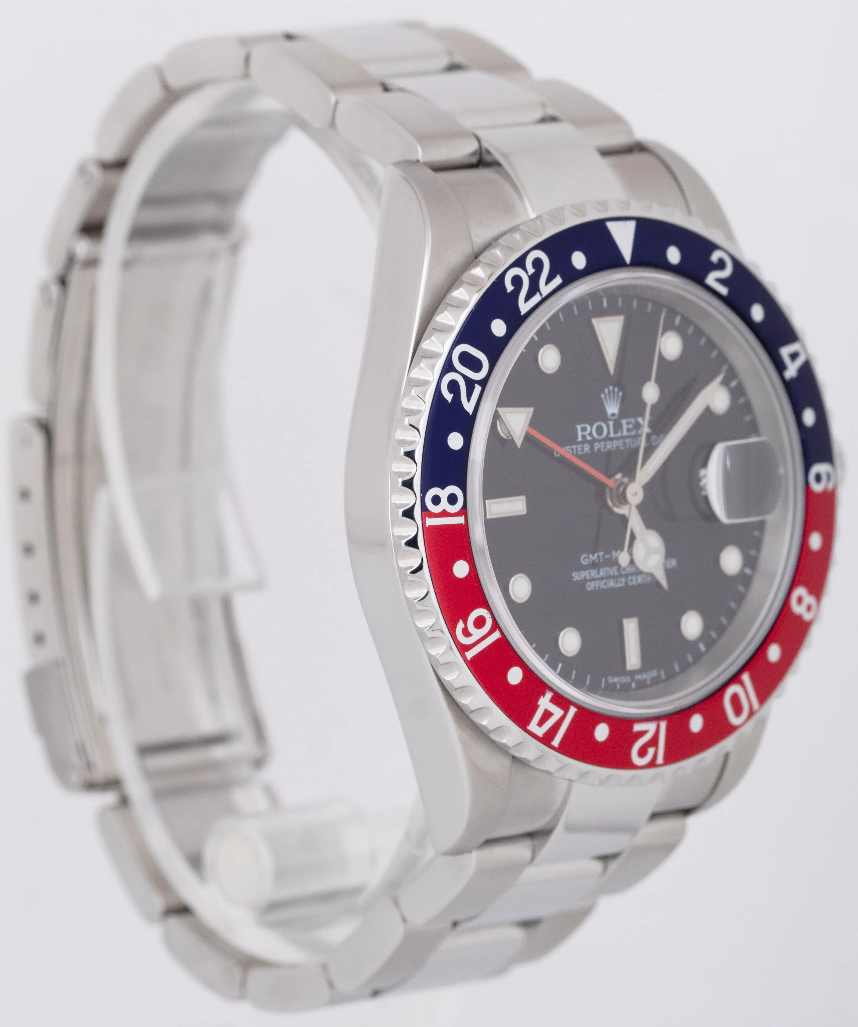 MINT Rolex GMT-Master II Pepsi ERROR STICK NO-HOLES Steel Black 40mm 16710 Watch